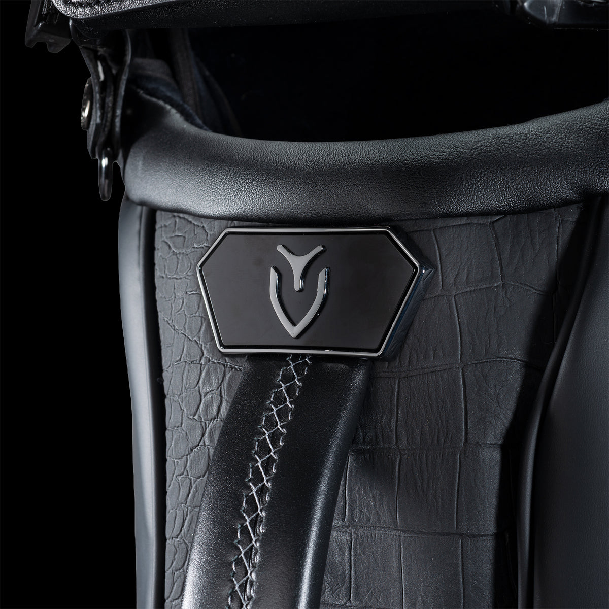 Close up of croc leather texture on Player VI Series Croc Black Stand Bag