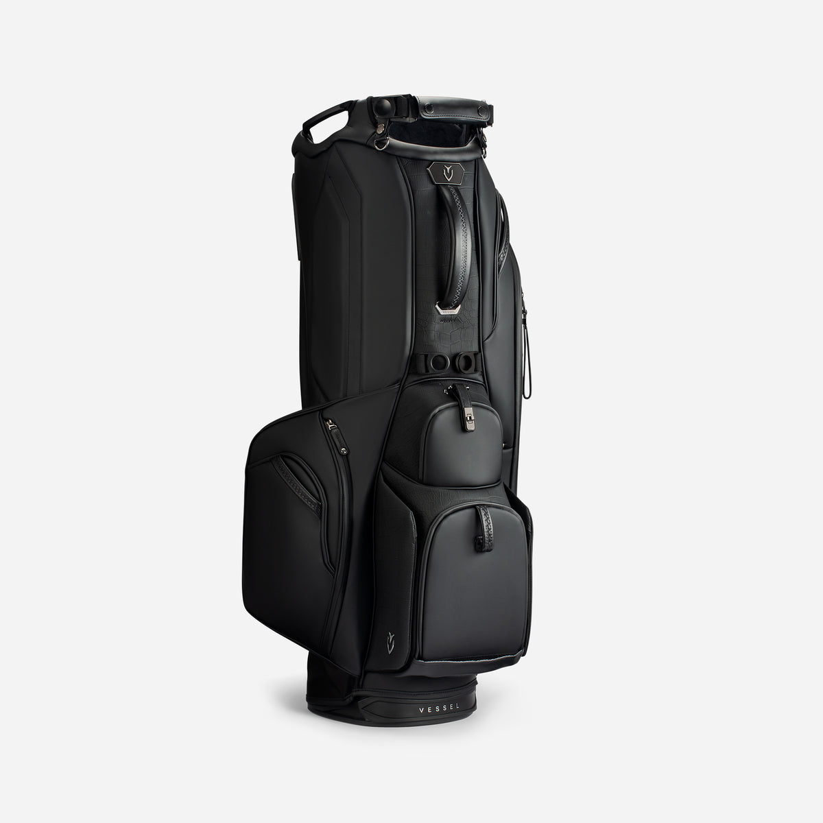 Player VI Pro Stand Croc Black golf bag turned to the right