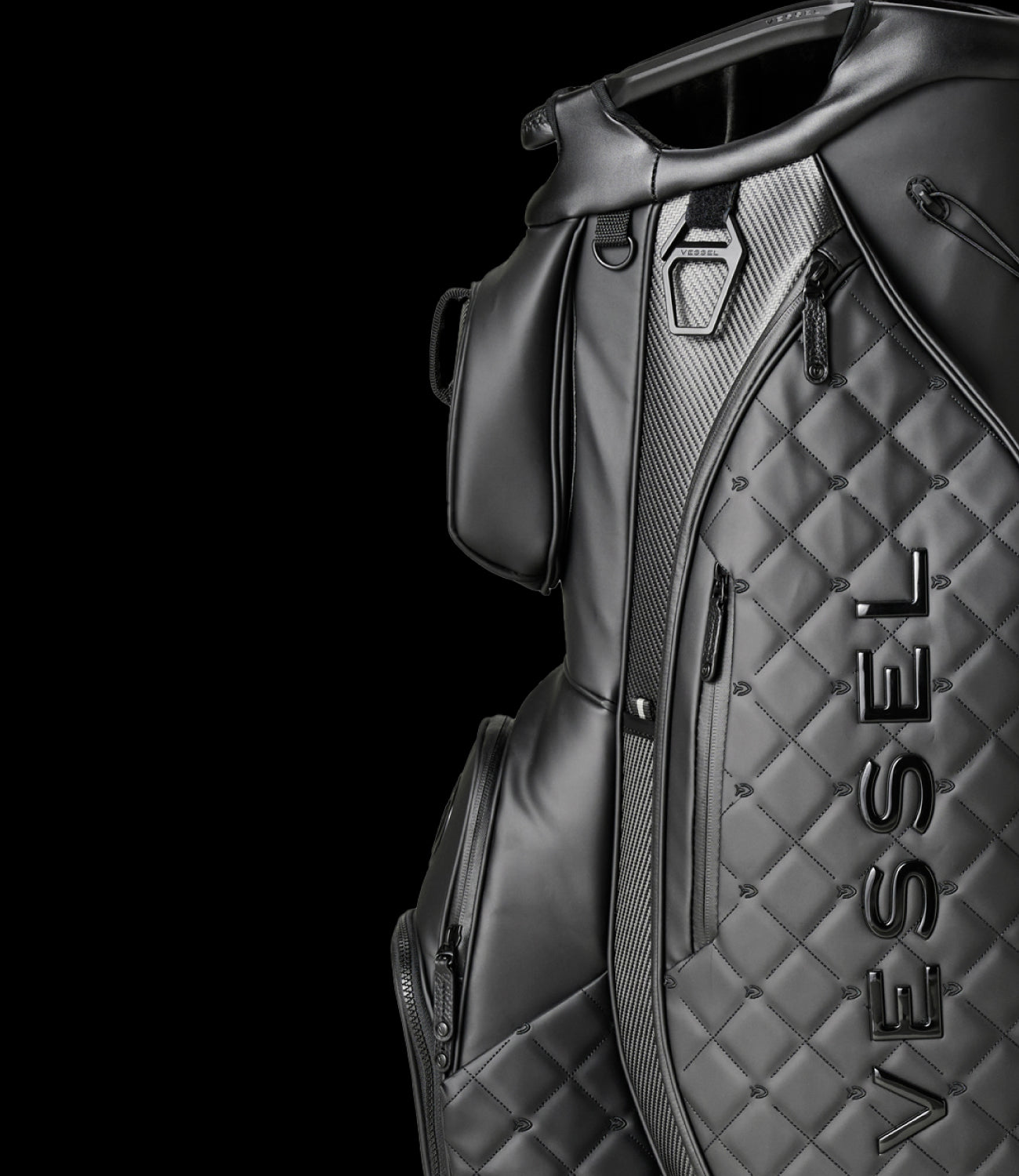 Carbon black bag, featuring genuine carbon fiber and quilted accents.
