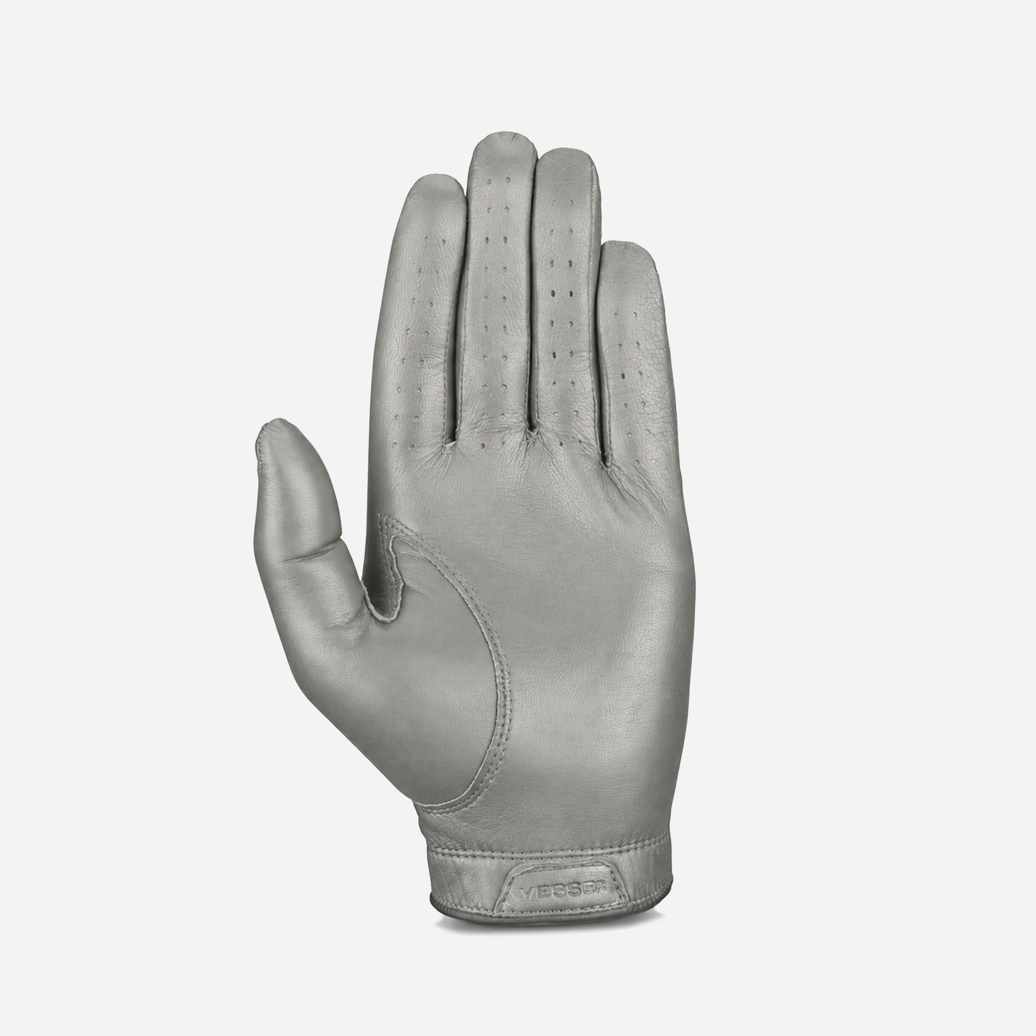 Palm of Left handed grey VESSEL Lux Golf Glove #hand_left