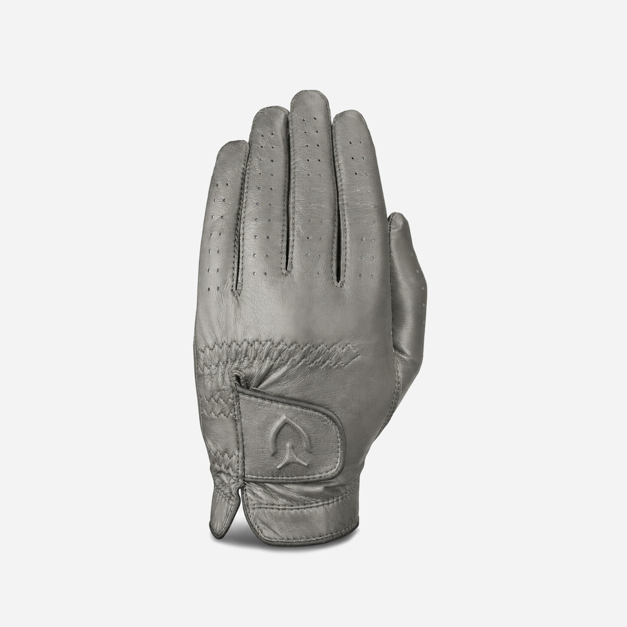Left handed grey VESSEL Lux Golf Glove against a white background #hand_left