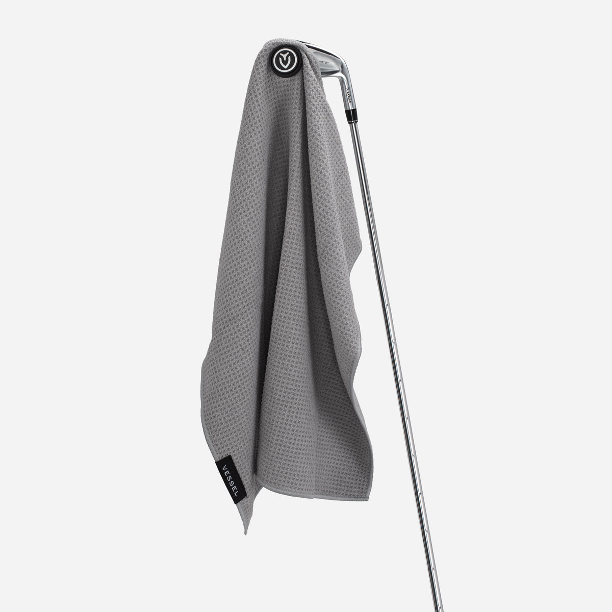 Grey Magnetic Golf Towel | 20" x 20" attached to golf club #color_grey