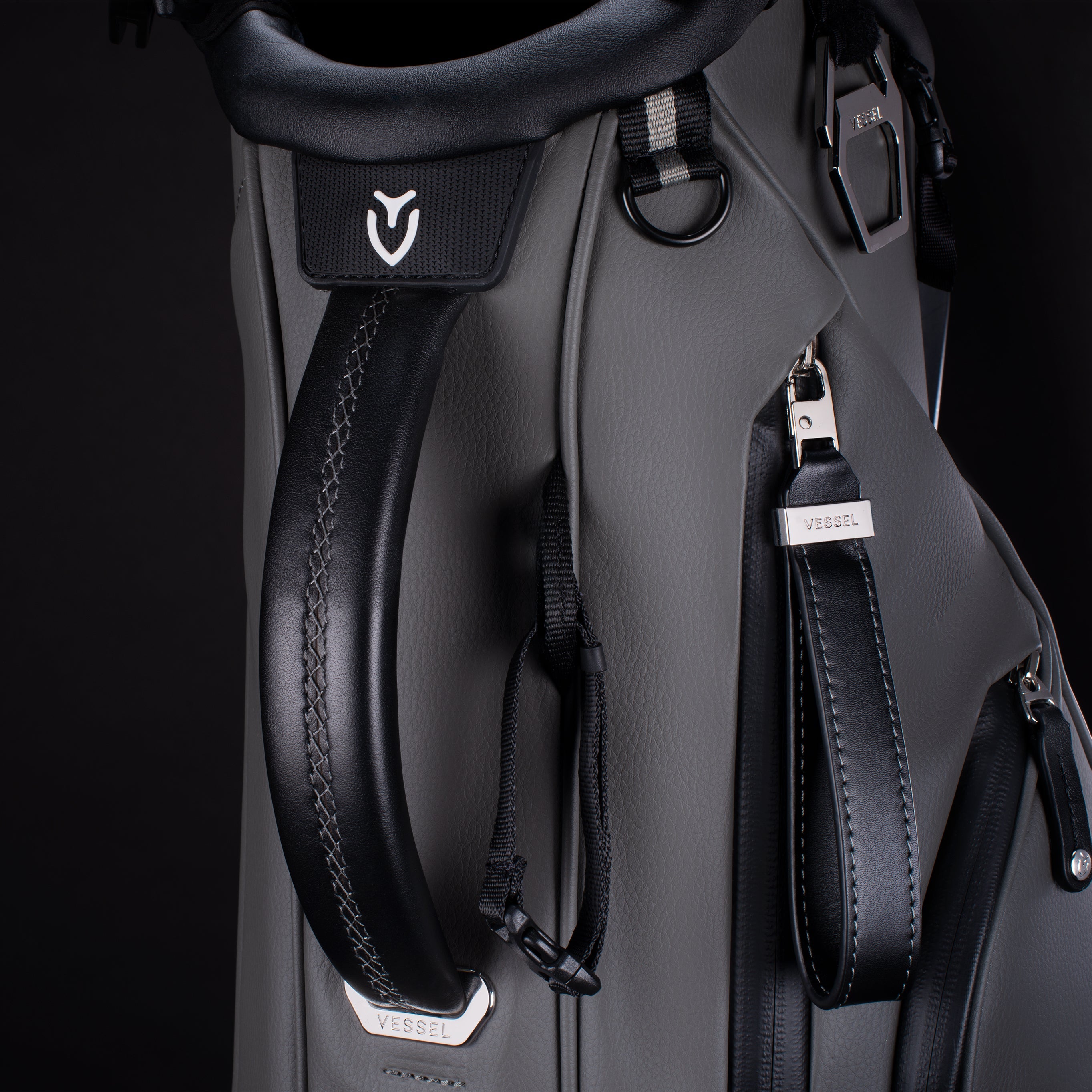 Hand stitched leather on Sunday IV Golf Bag