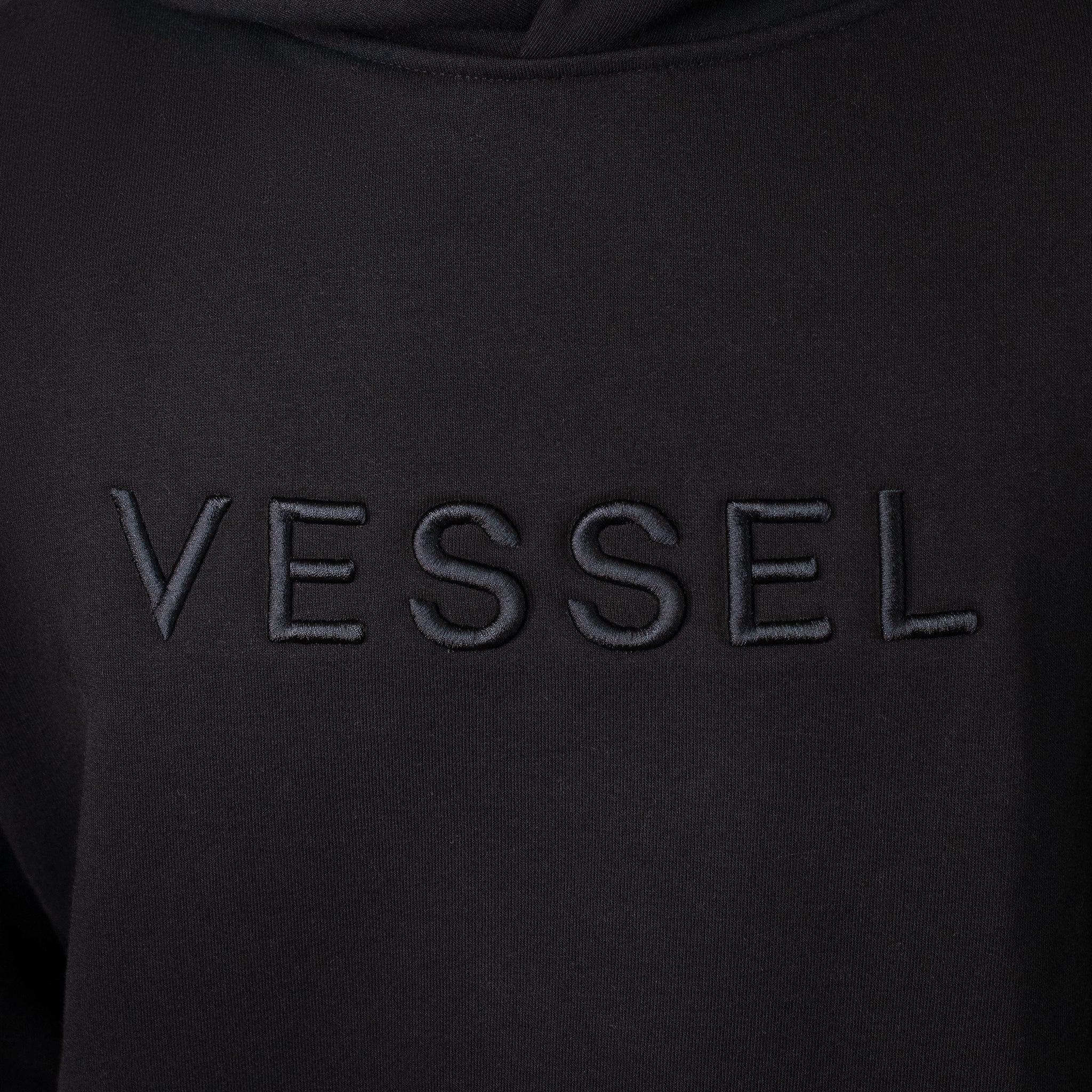 Embroidered logo on black VESSEL Hoodie #color_black