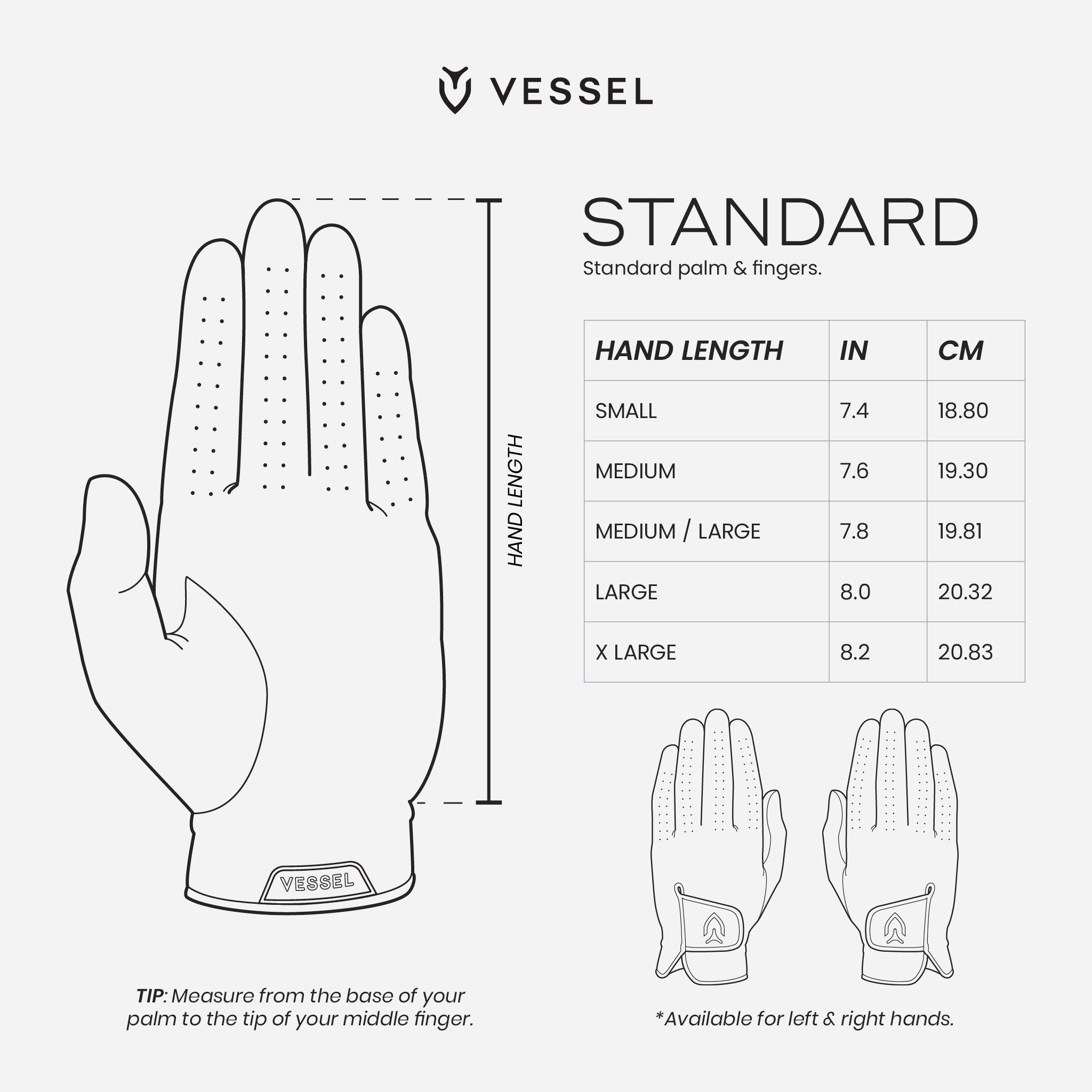 Glove size guide chart #hand_left