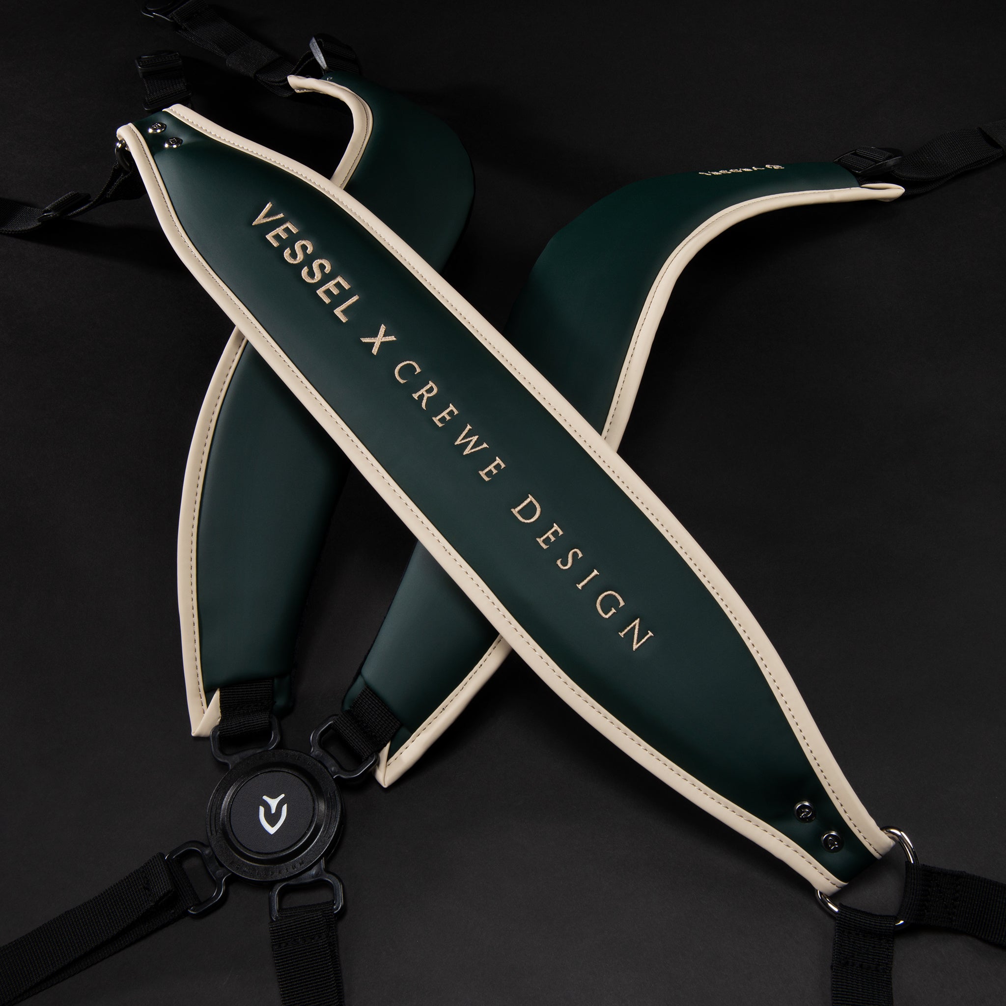Embroidered branding on carry straps for Lux Stand LE Cascade Green