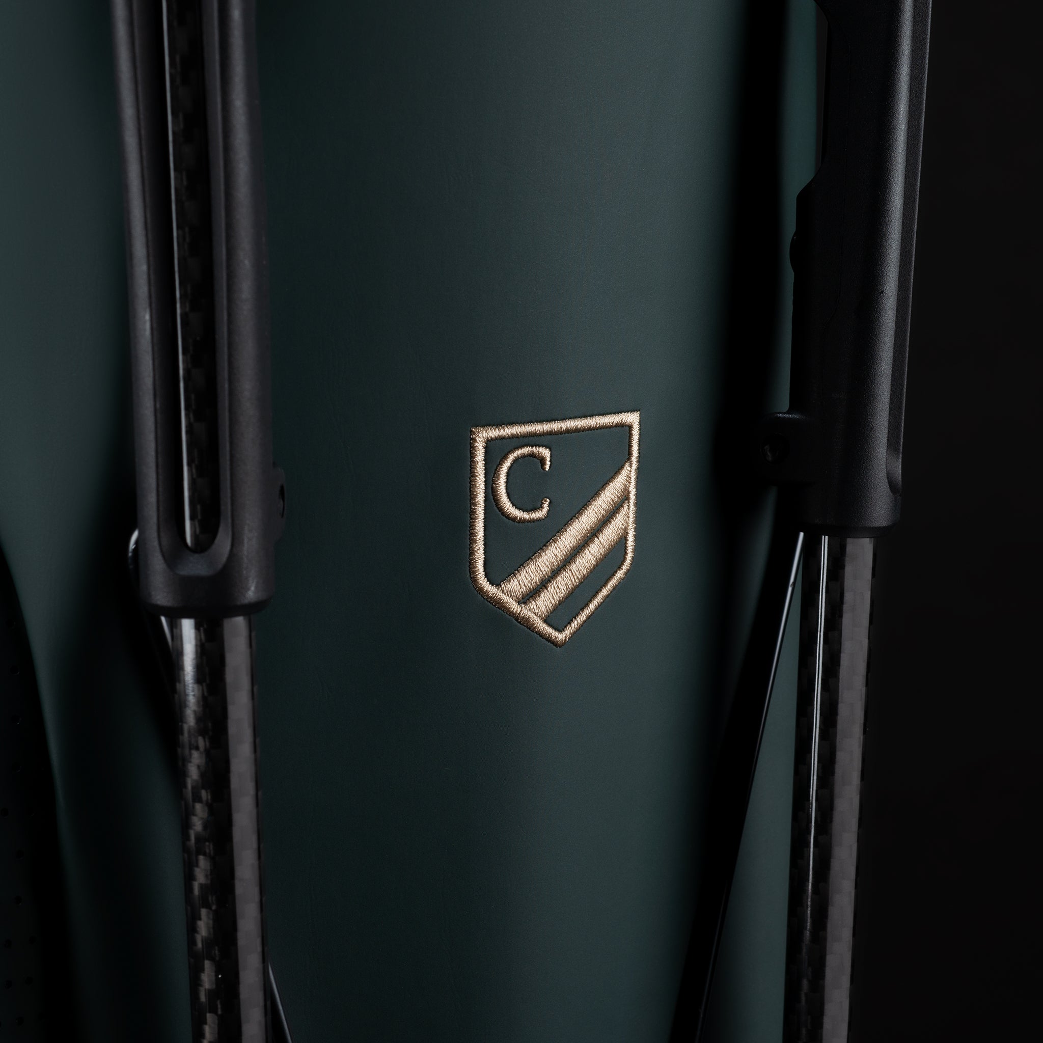 Embroidered crewe logo on Lux Stand LE Cascade Green