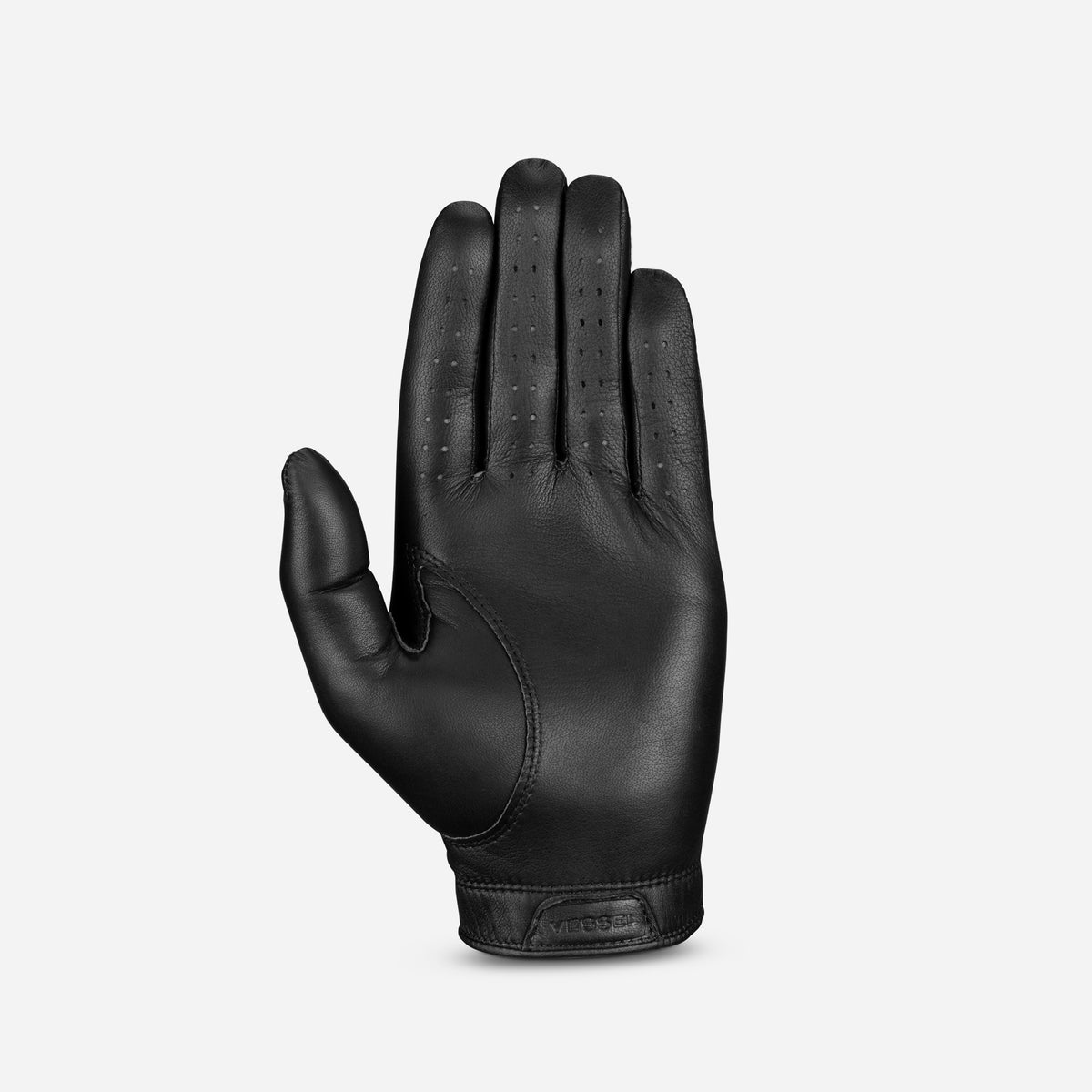 Palm of Left handed black VESSEL Lux Golf Glove #hand_left