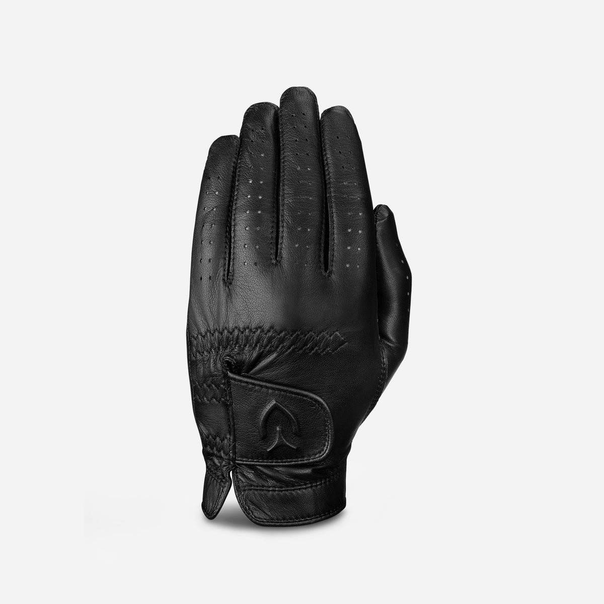 Left handed black VESSEL Lux Golf Glove against a white background #hand_left