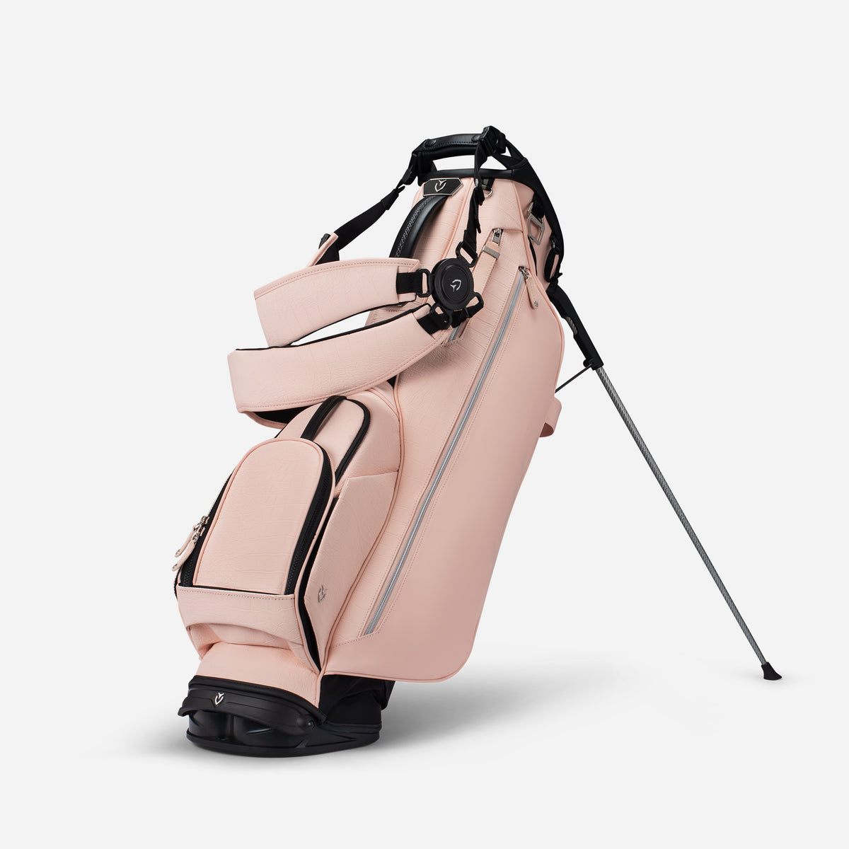 Lux Stand Croc Blush golf bag with double strap attached