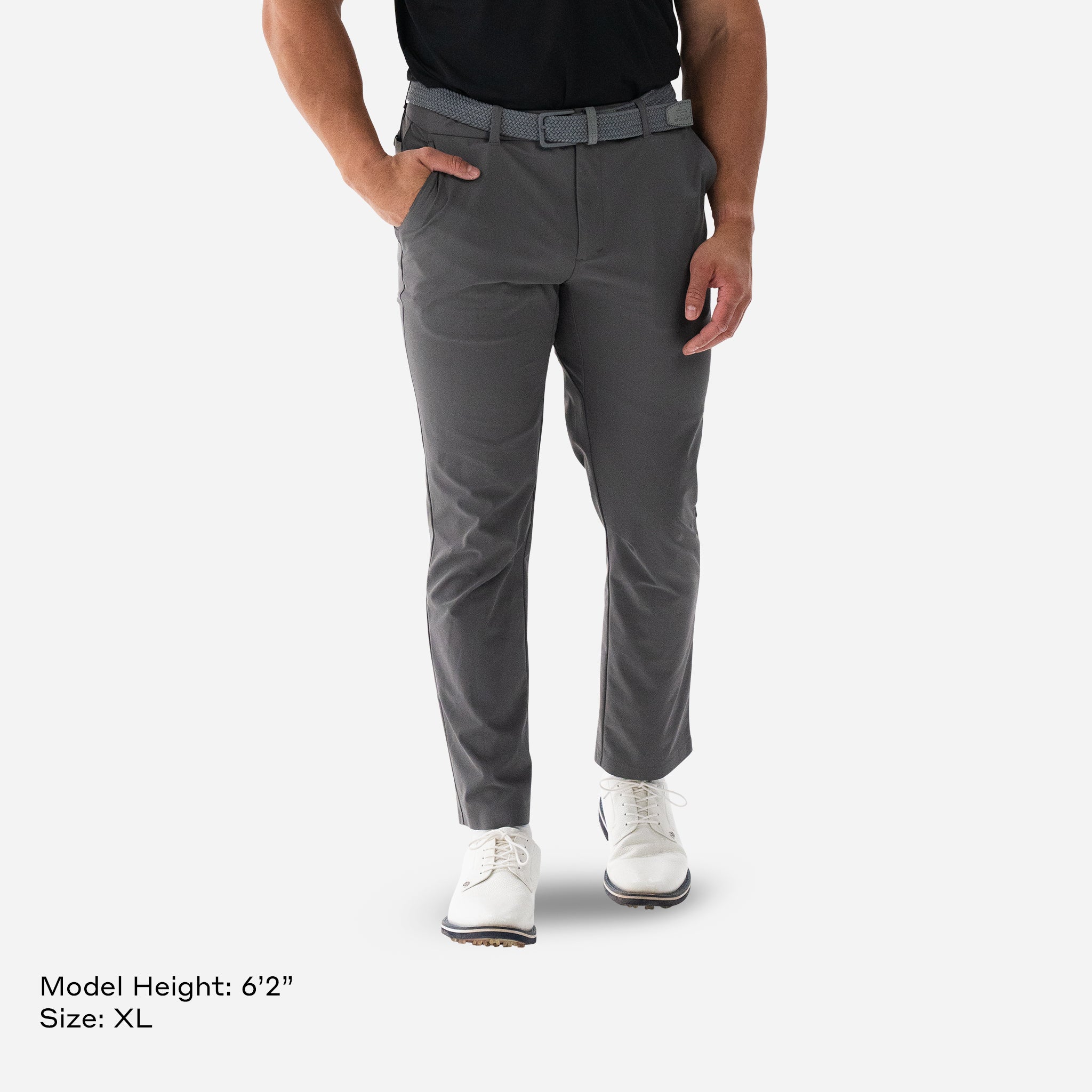 Model is 6'2" Wearing a size XL Performance 5-Pocket Pant Grey