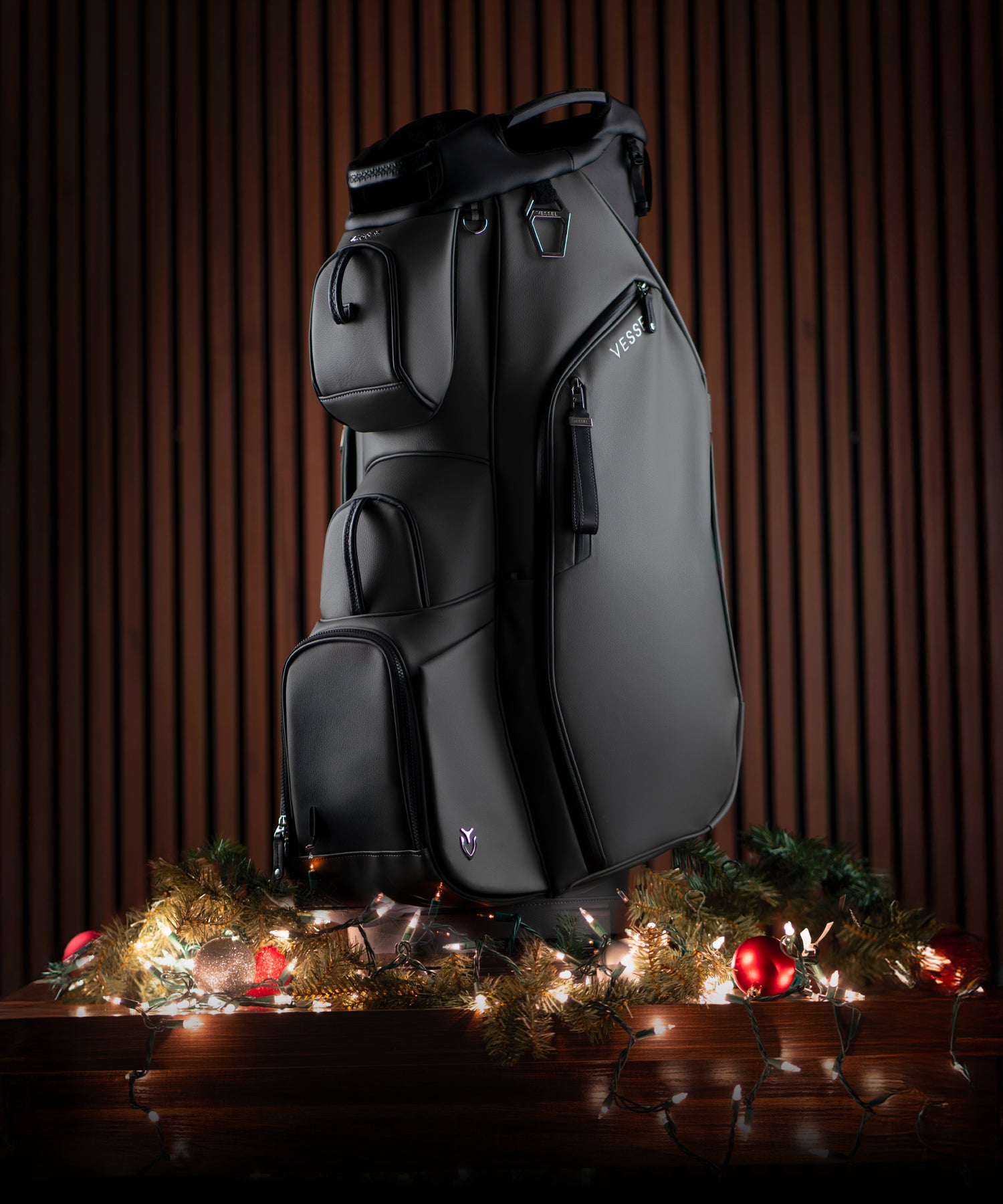 Black Lux Cart II sitting on Christmas lights