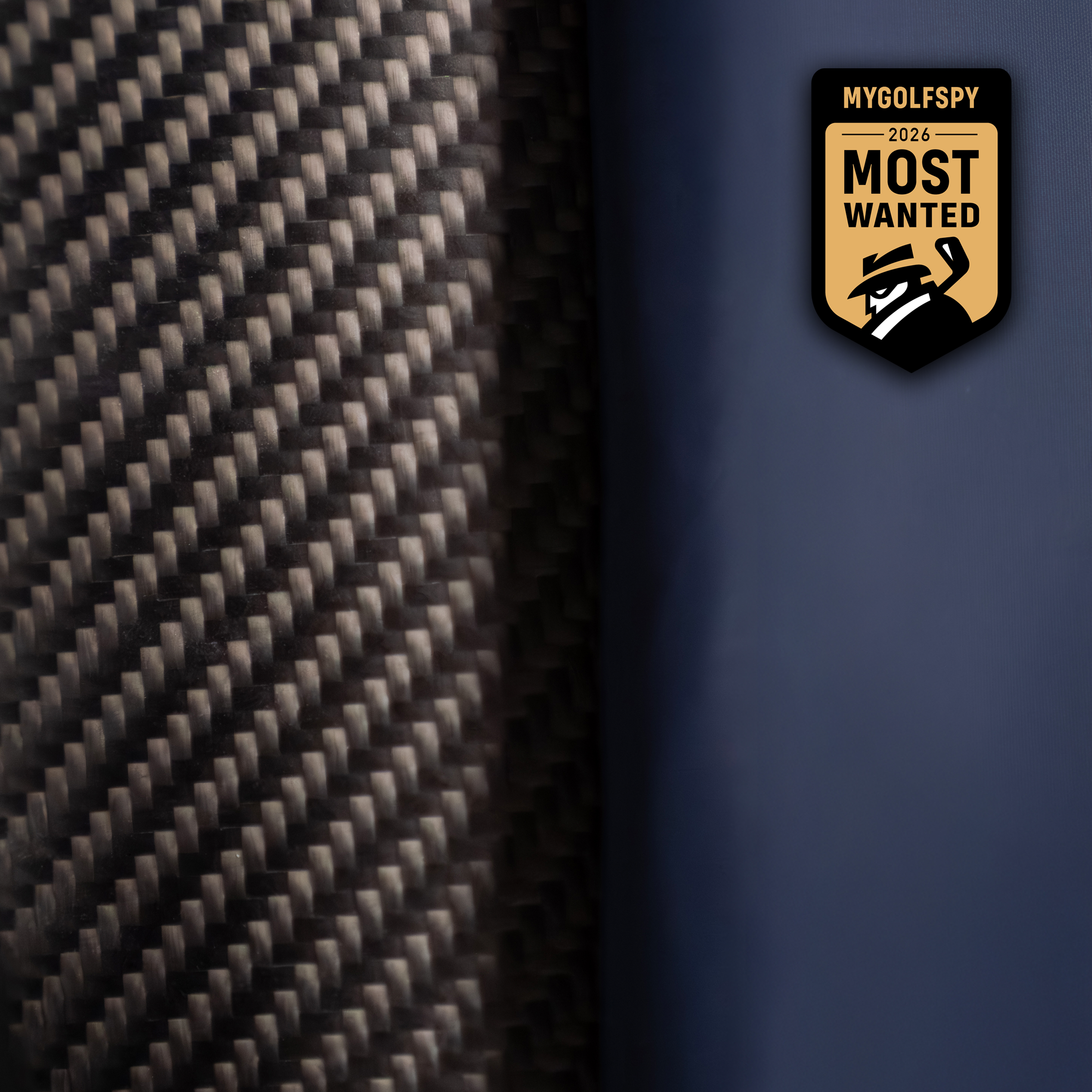 My Golf Spy Award Badge on a close up of carbon fiber spine