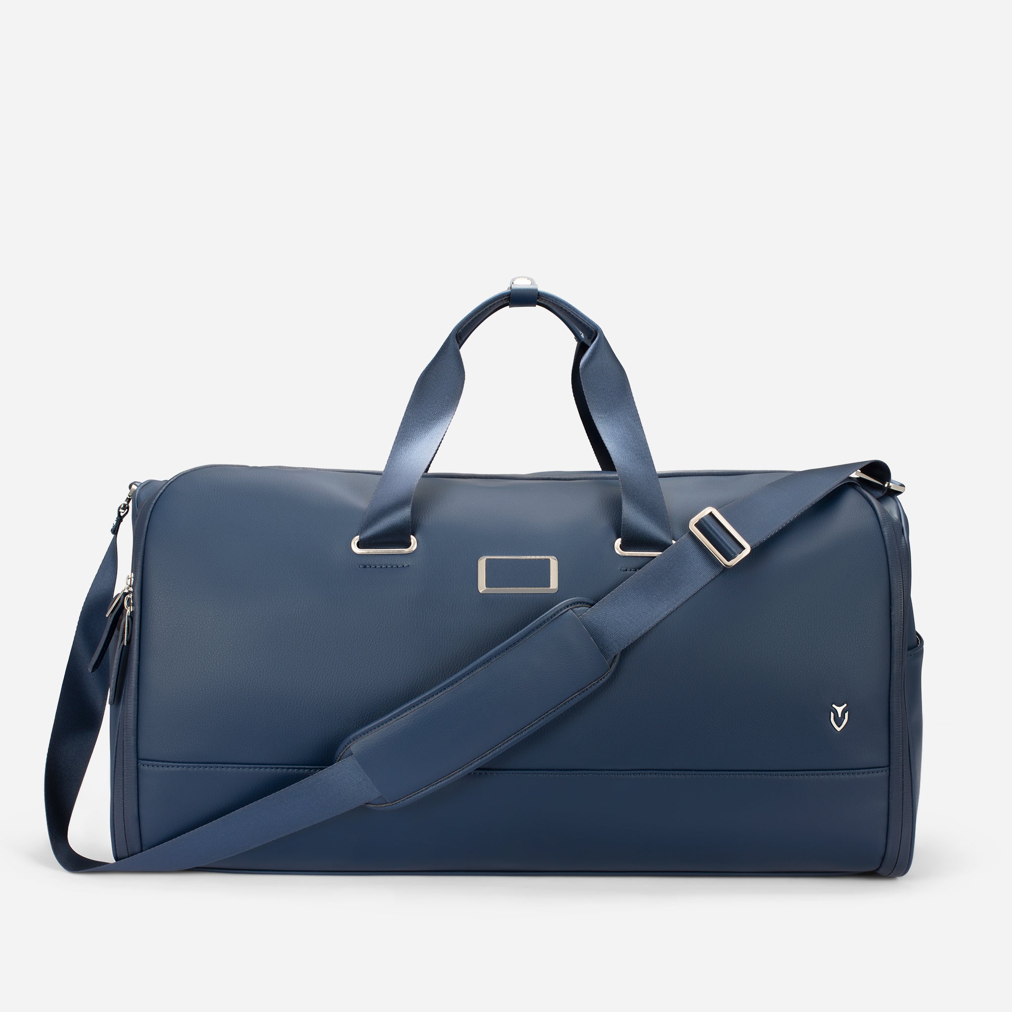 Navy Signature Garment Duffel with strap attached #color_Pebbled Navy
