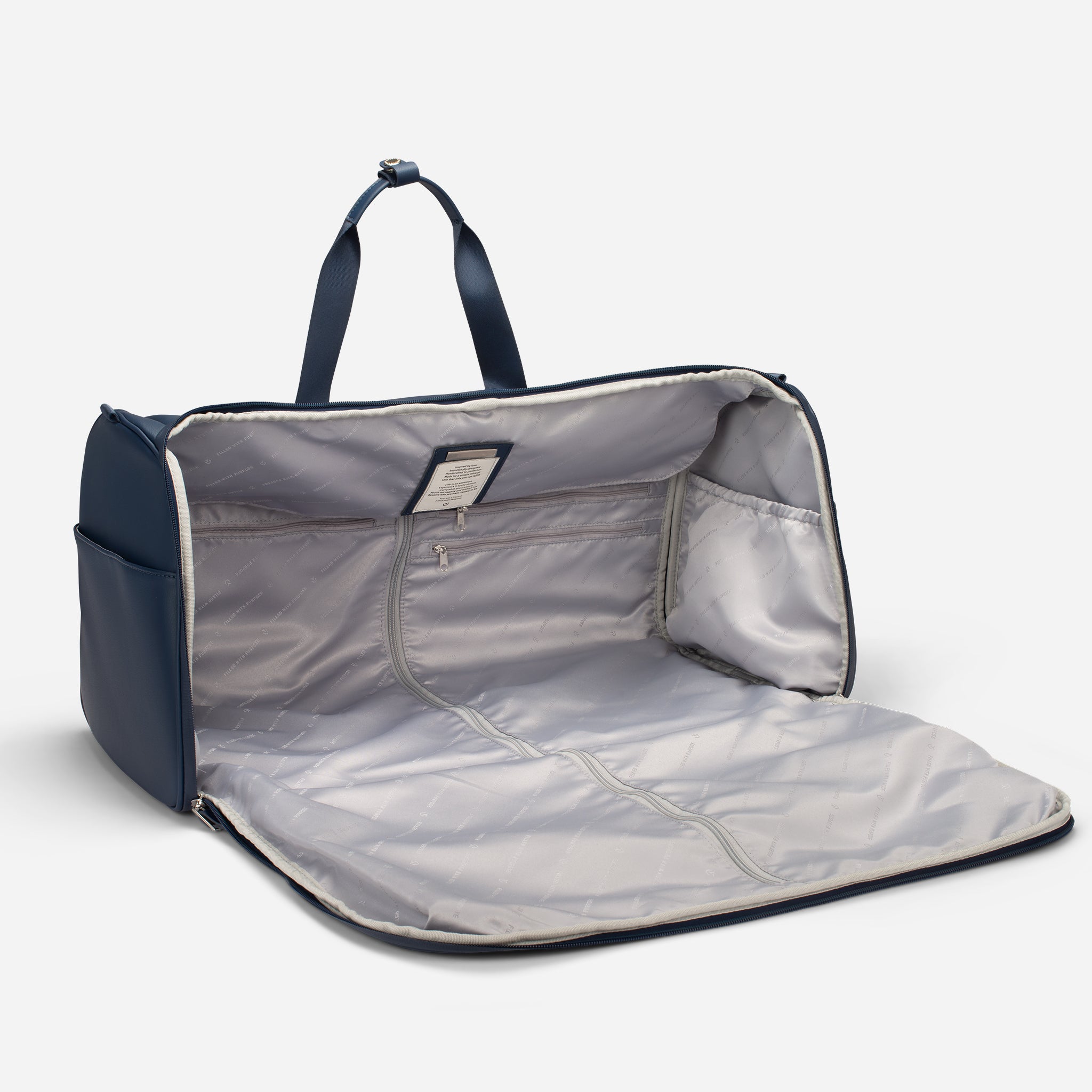 Navy Signature Garment Duffel open #color_Pebbled Navy