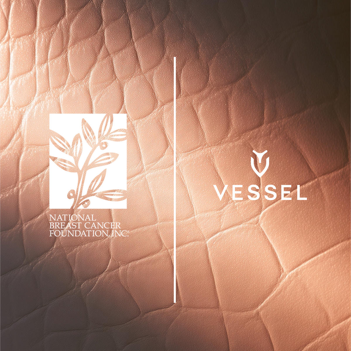 Croc Blush leather background with national breast cancer foundation and Vessel Golf logos