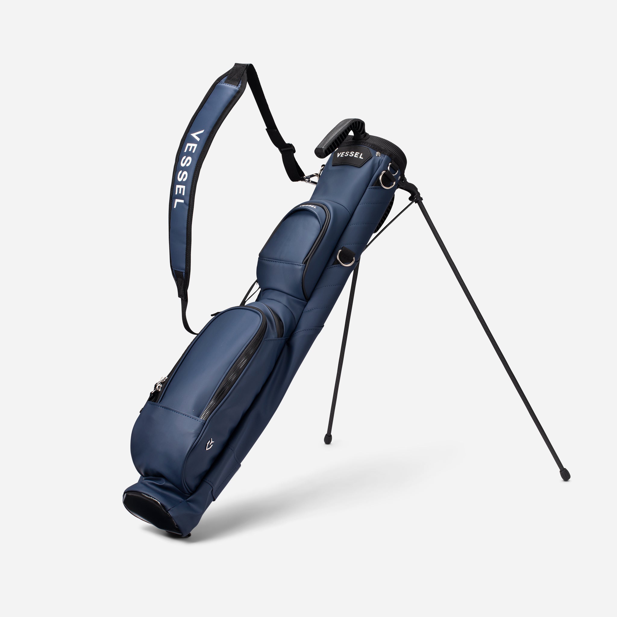 Navy Pencil Stand Bag with single strap attached #color_navy