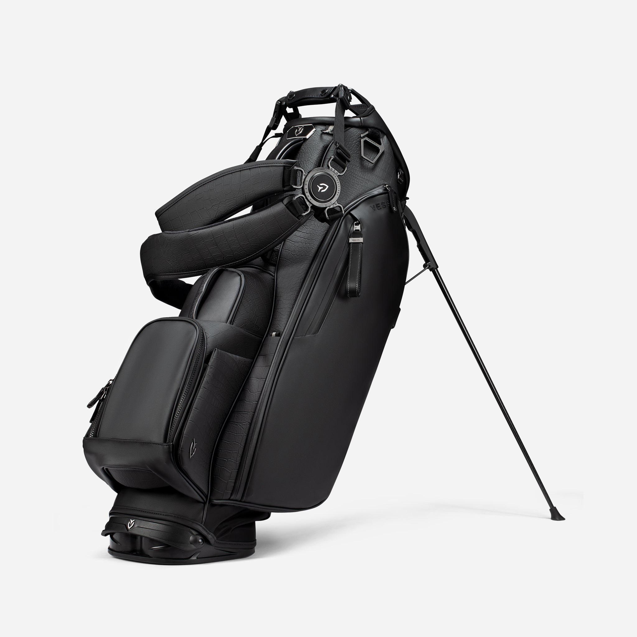 Croc Black Player V Stand with double strap attached