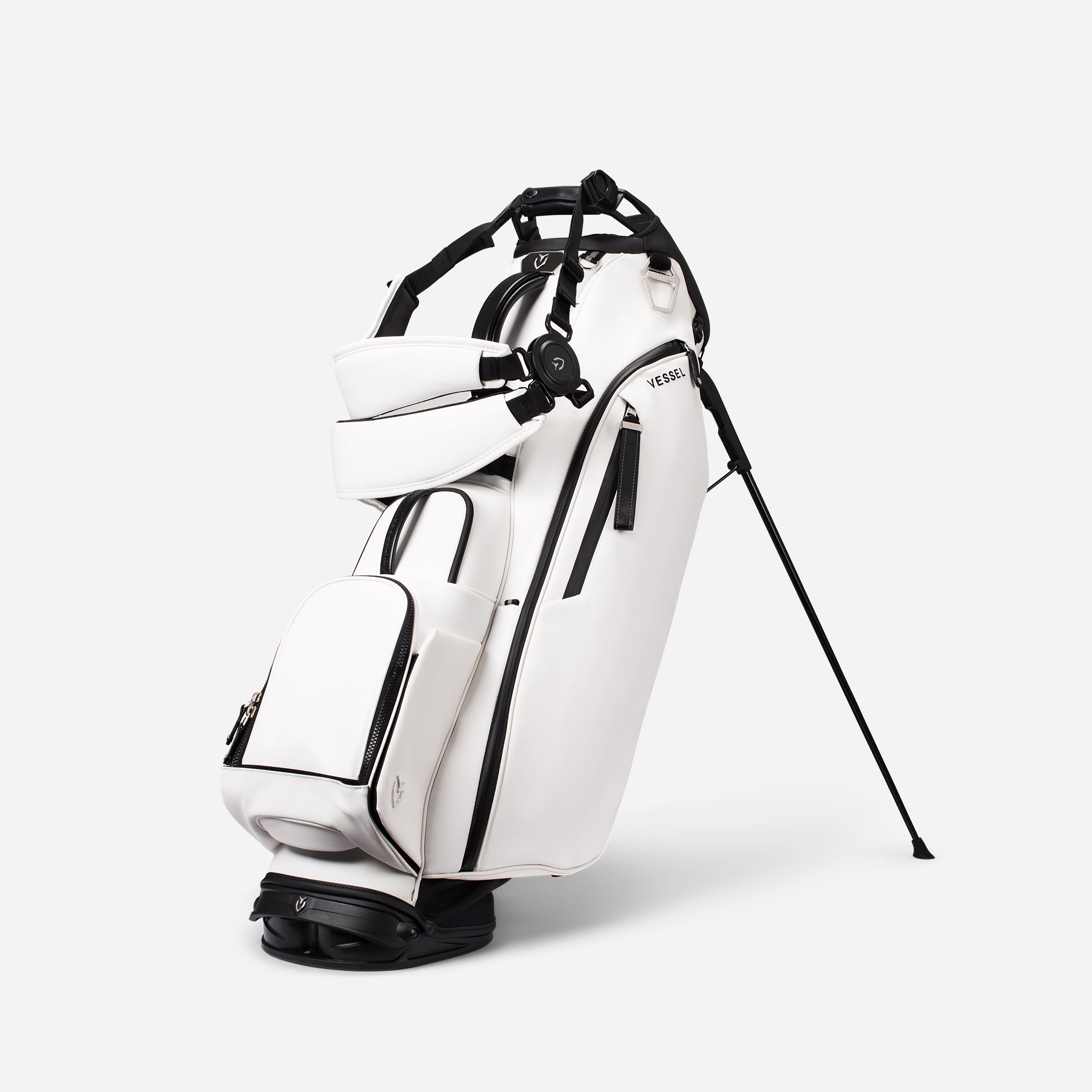 White Player V Stand with double strap attached