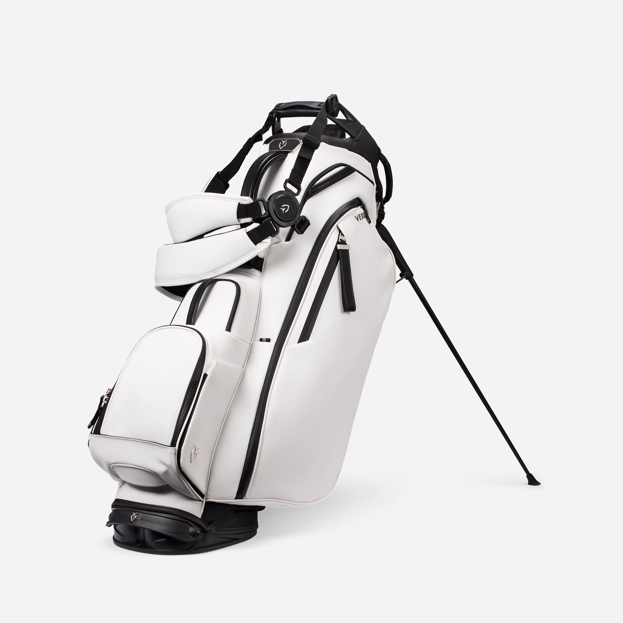 White Player V Pro Stand with double strap attached