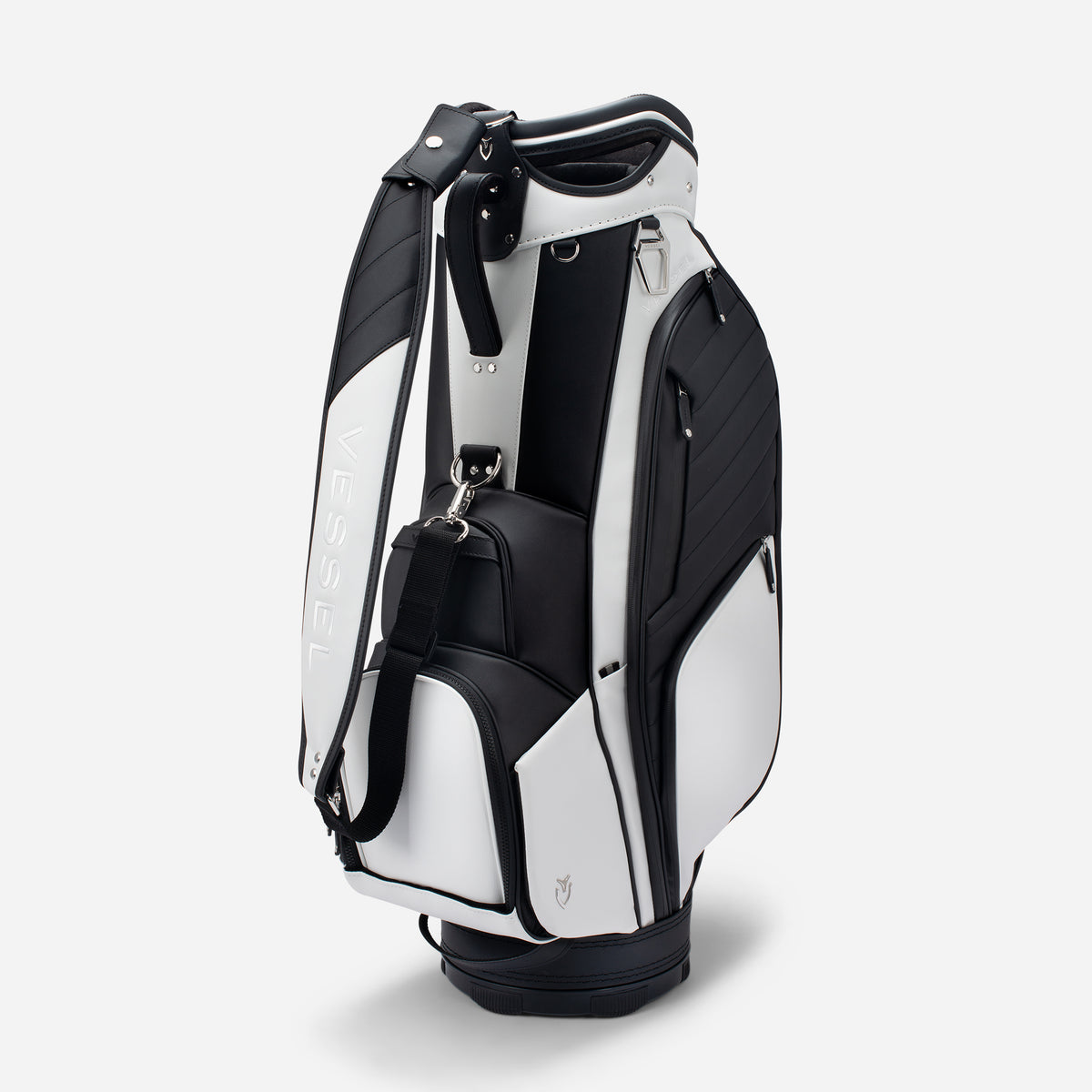 White and Black Lux Prime Cart standing with strap attached #color_white/black