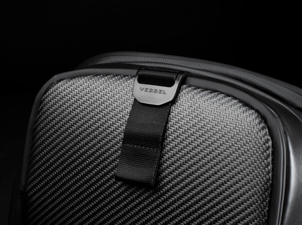 Close up of genuine carbon fiber on backpack