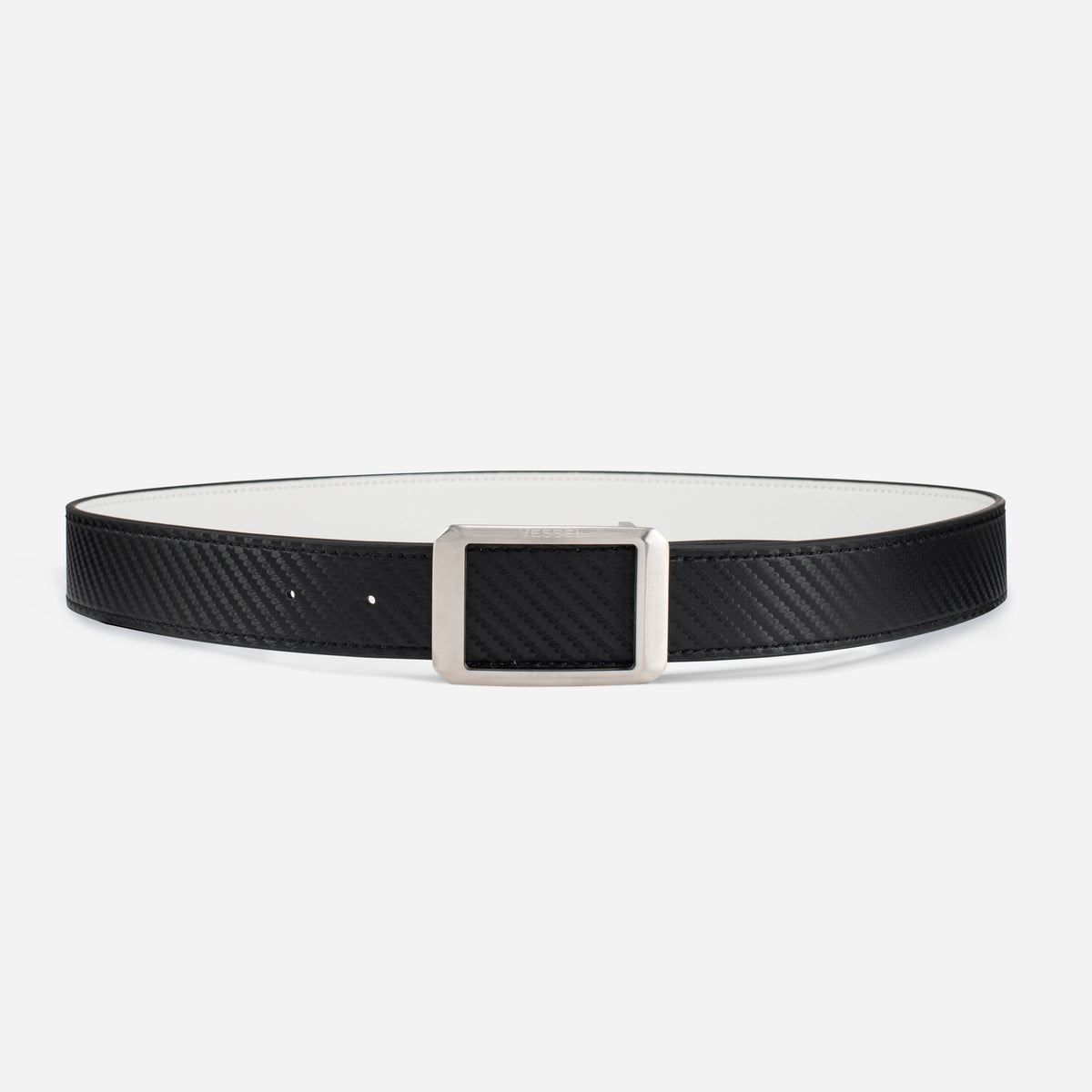 Rectangle buckle on Carbon black and white Reversible Belt Set #color_Carbon Black/White