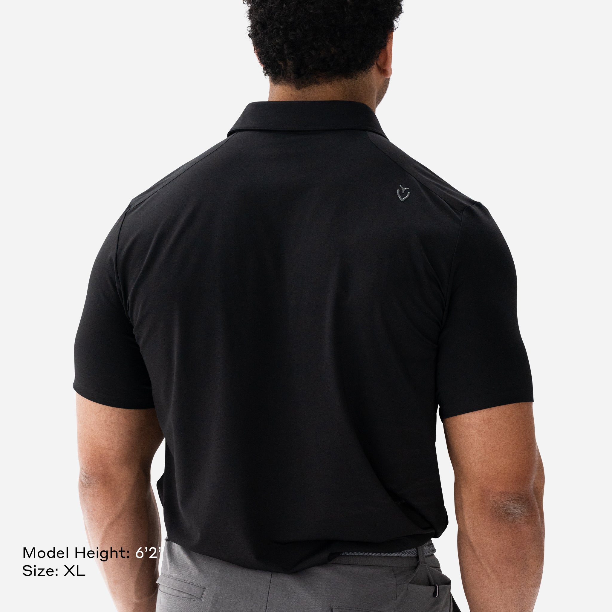 Model is 6'2" wearing size XL Performance Tech Polo Back backside