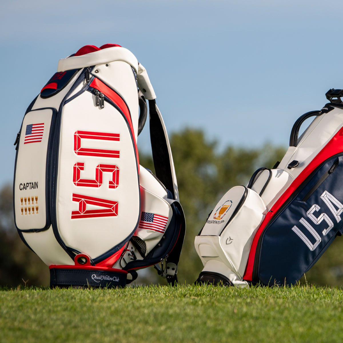 Close up shot of the top of a black carbon fiber golf bag