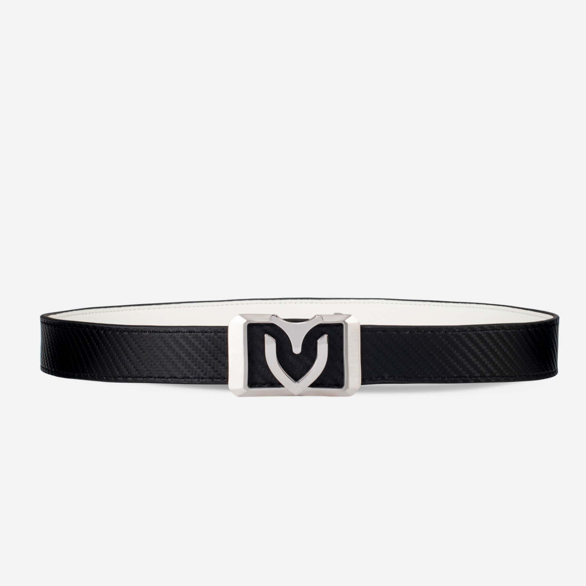Logo buckle on Carbon black and white Reversible Belt Set #color_Carbon Black/White