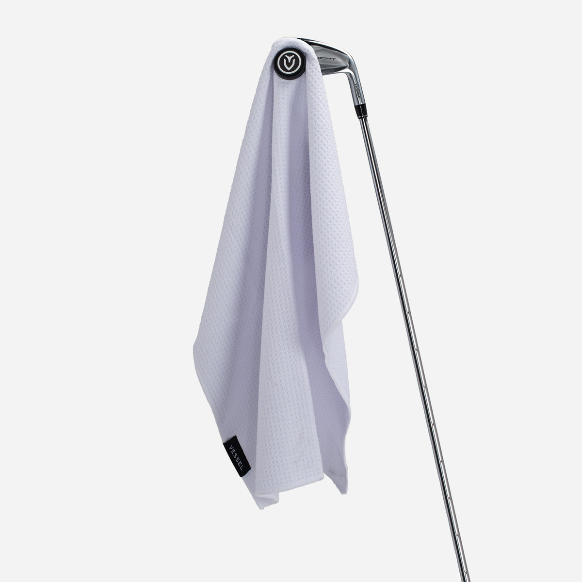 White Magnetic Golf Towel | 20" x 20" attached to golf club #color_white
