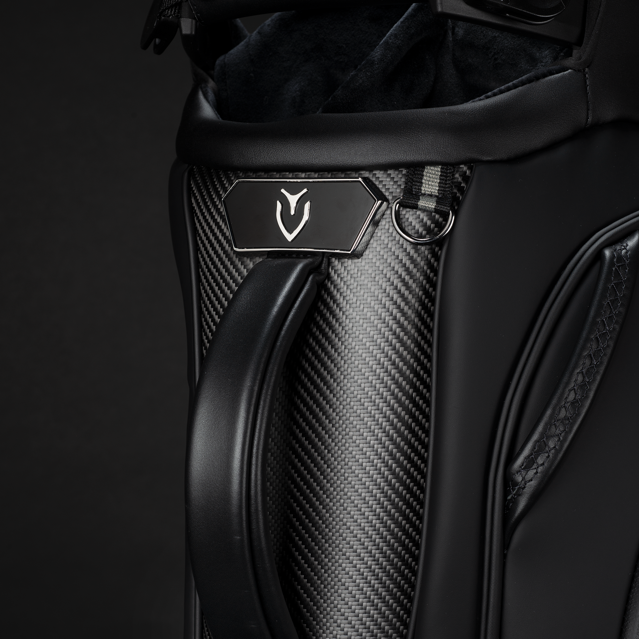 Close up of the carbon fiber spine on the Player V Pro Carbon Stand Bag.