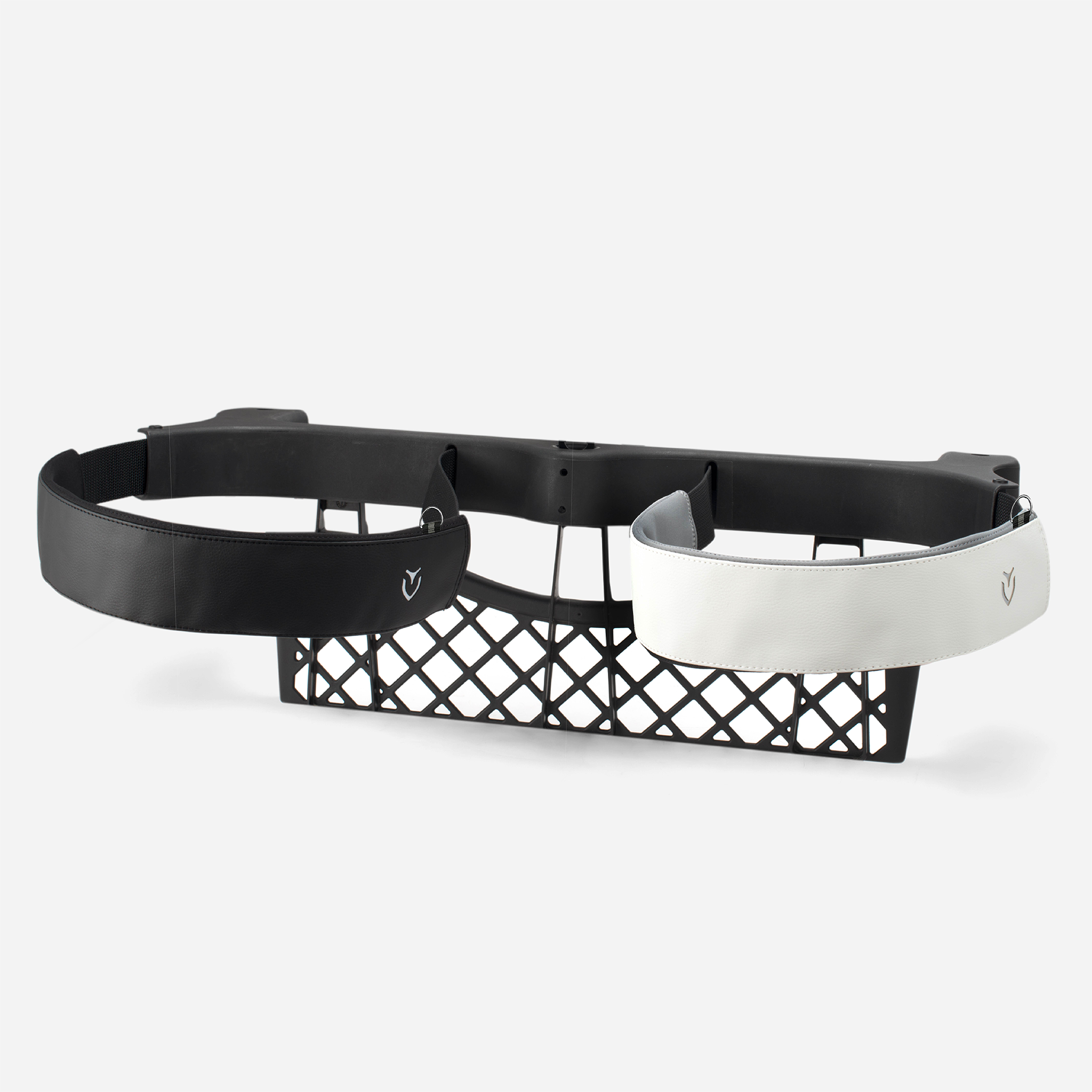 one black one white cart strap sleeve in use