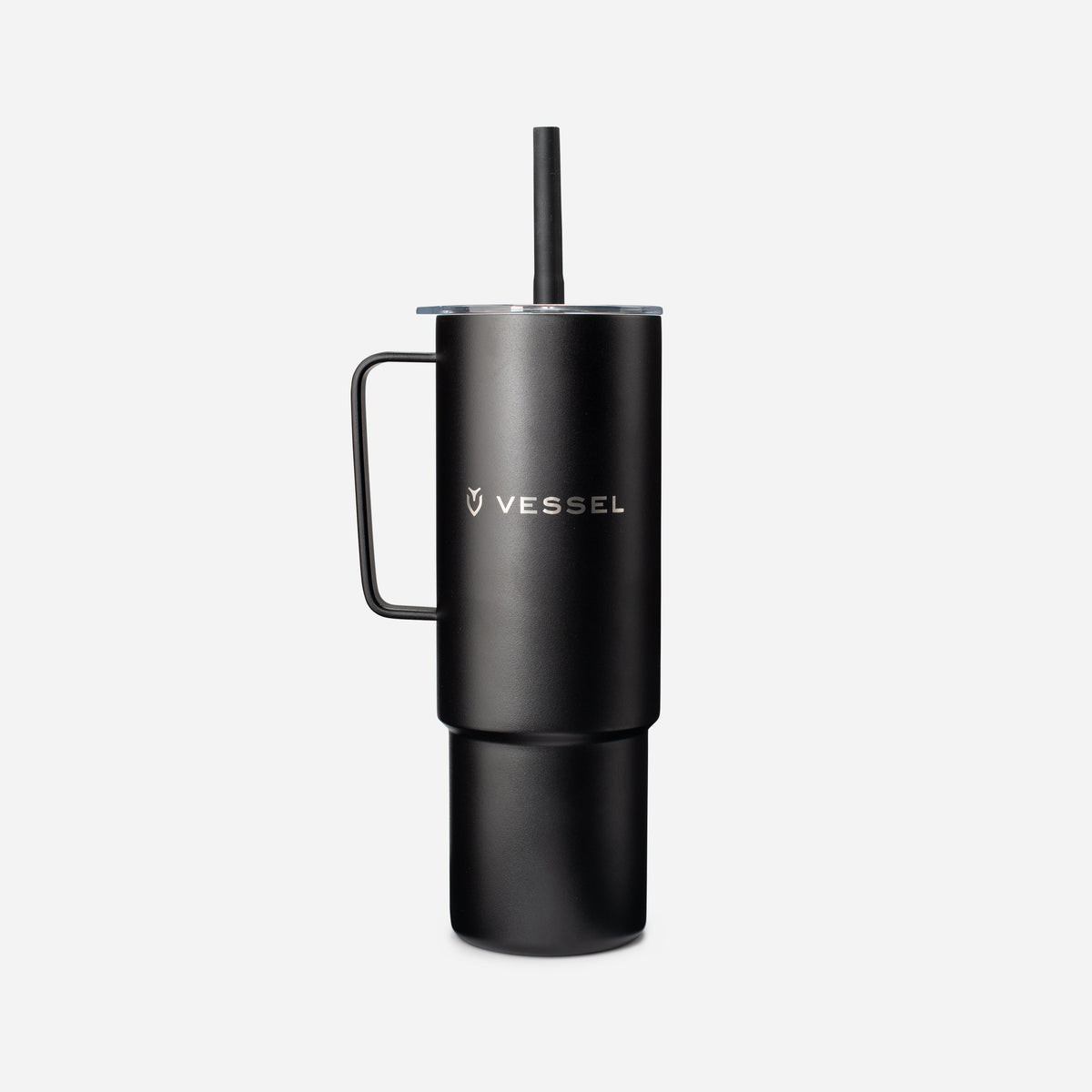 Black VESSEL x MiiR All Day Straw Cup against a white background #color_black