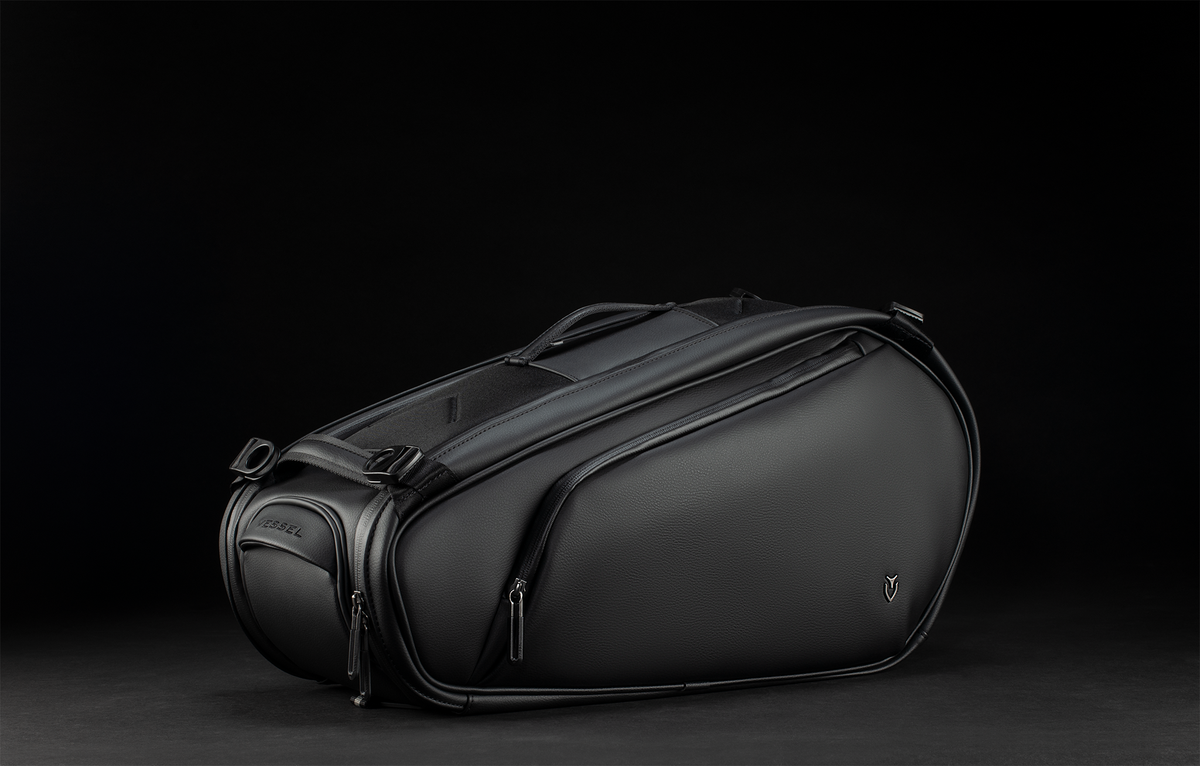 Black smooth leather pickleball paddle bag