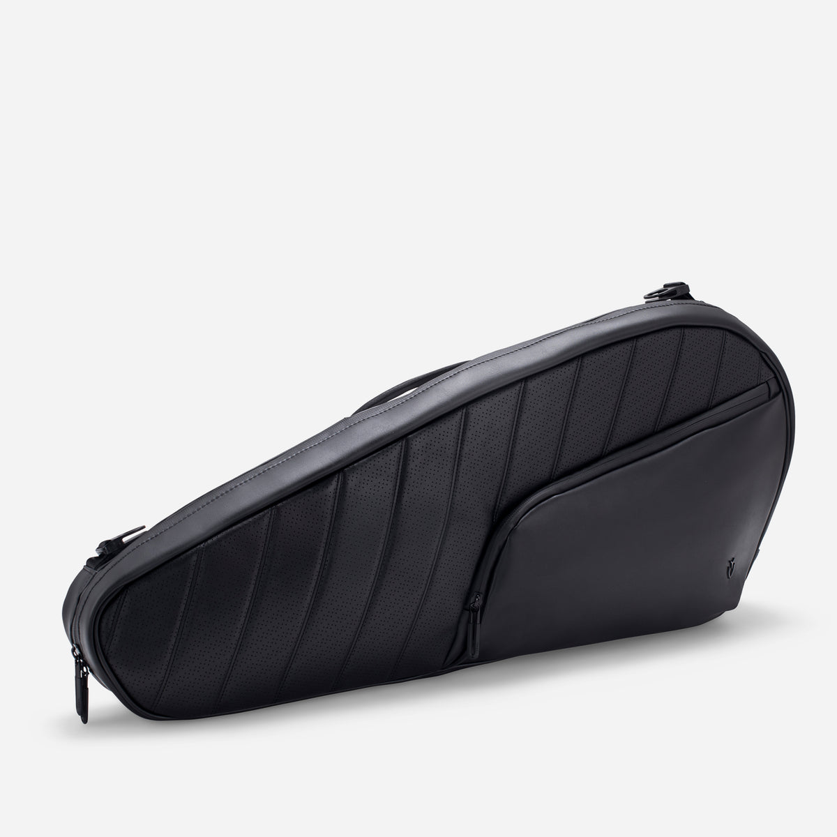 Angled view of Baseline Lite Racquet Bag on a white background #color_perforated black