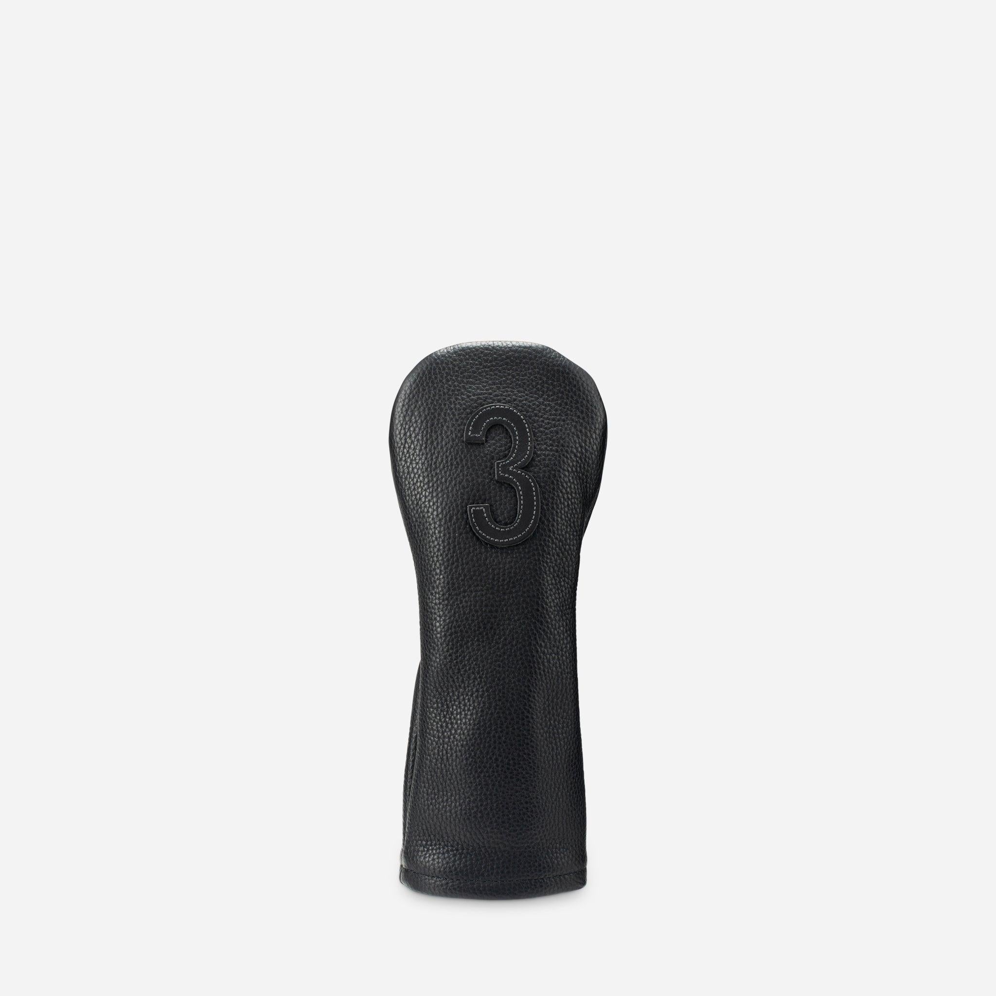 front of black pebbled leather headcover - 3 wood #color_black