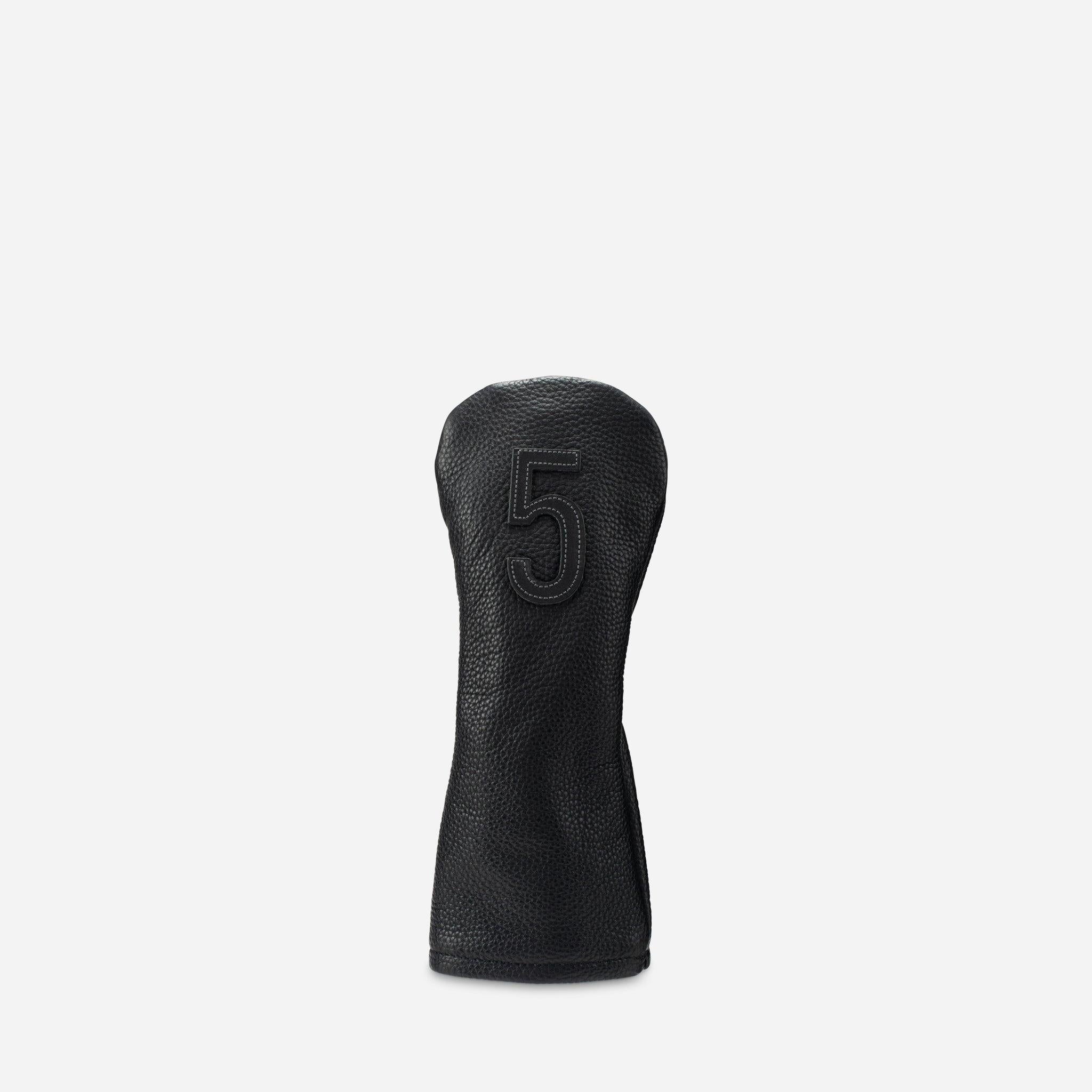 front view of black pebbled leather headcover - 5 wood #color_black