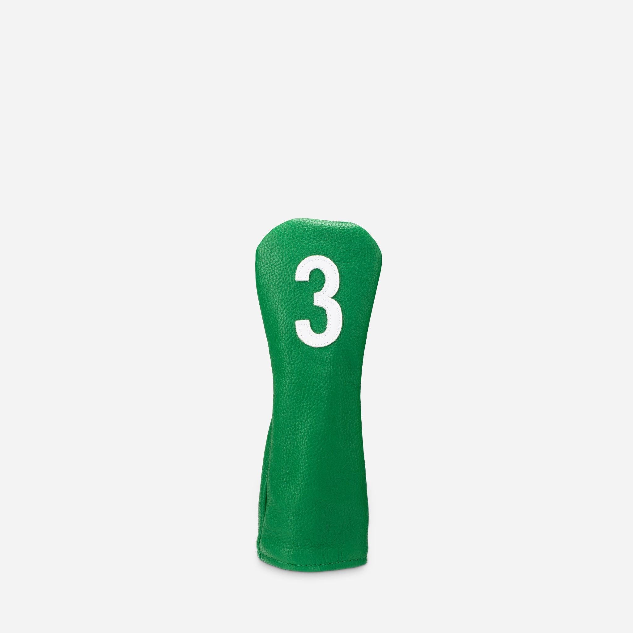 front view of green pebbled leather headcover - 3 wood #color_green