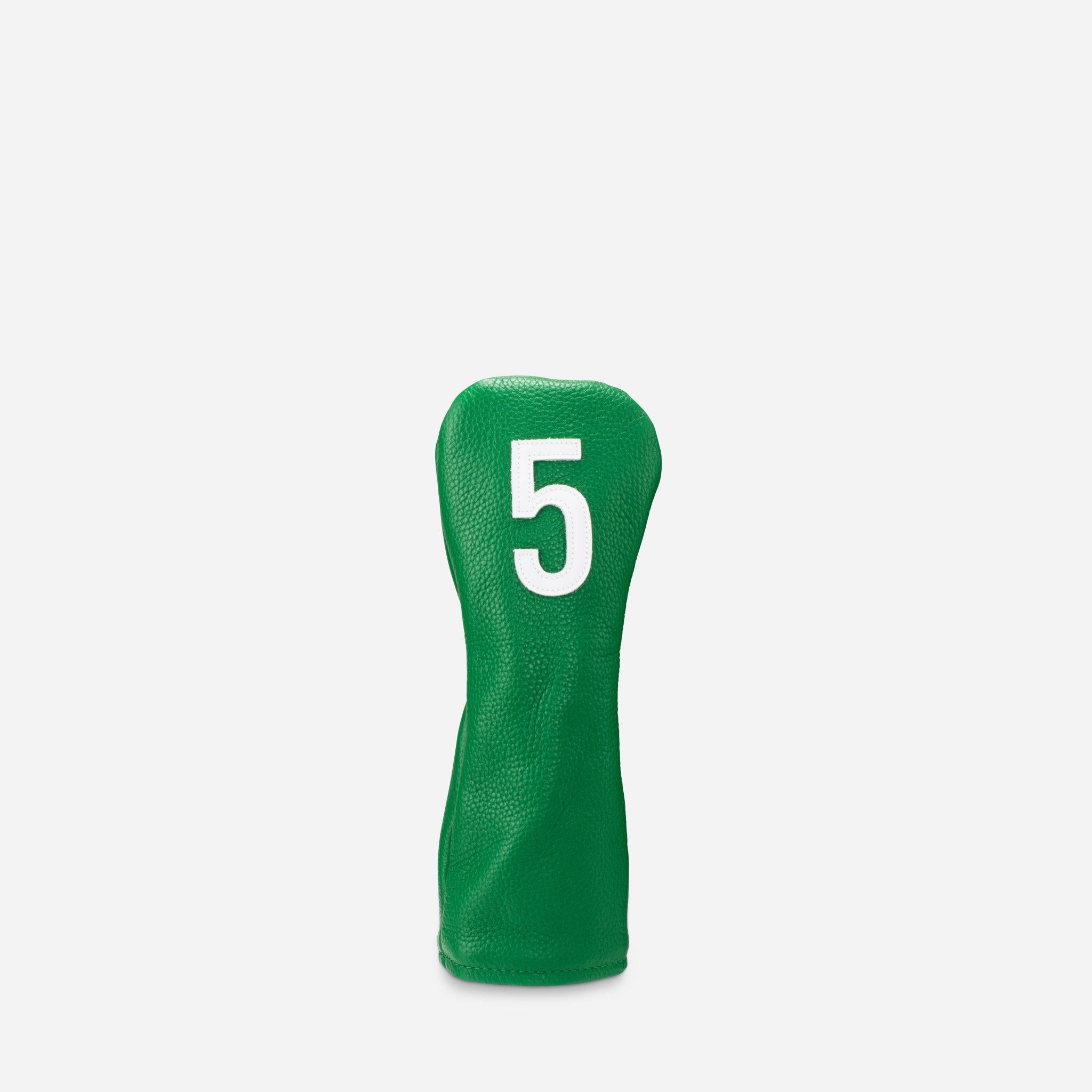 front view of green pebbled leather headcover - 5 wood #color_green