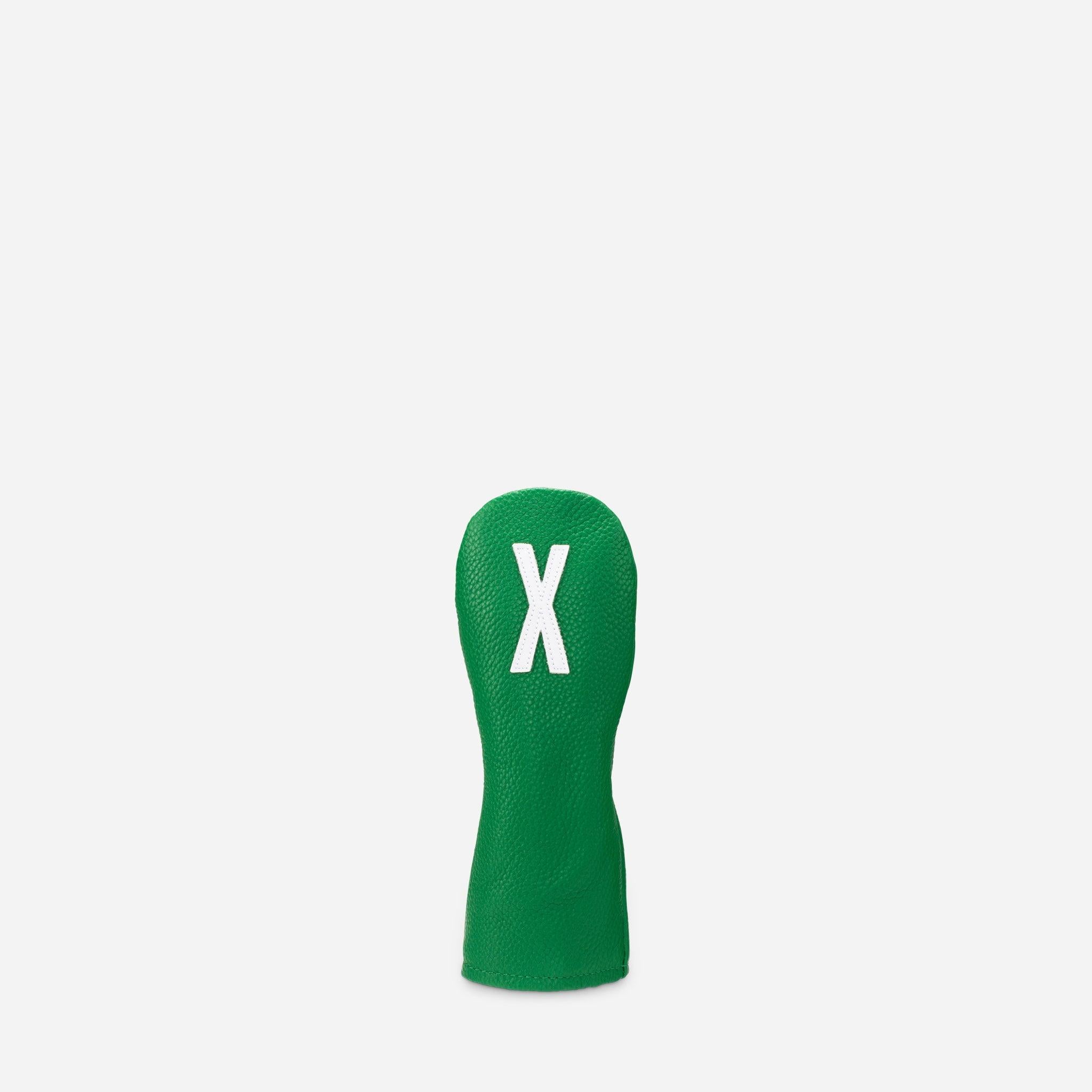 front view of green pebbled leather headcover - x hybrid #color_green