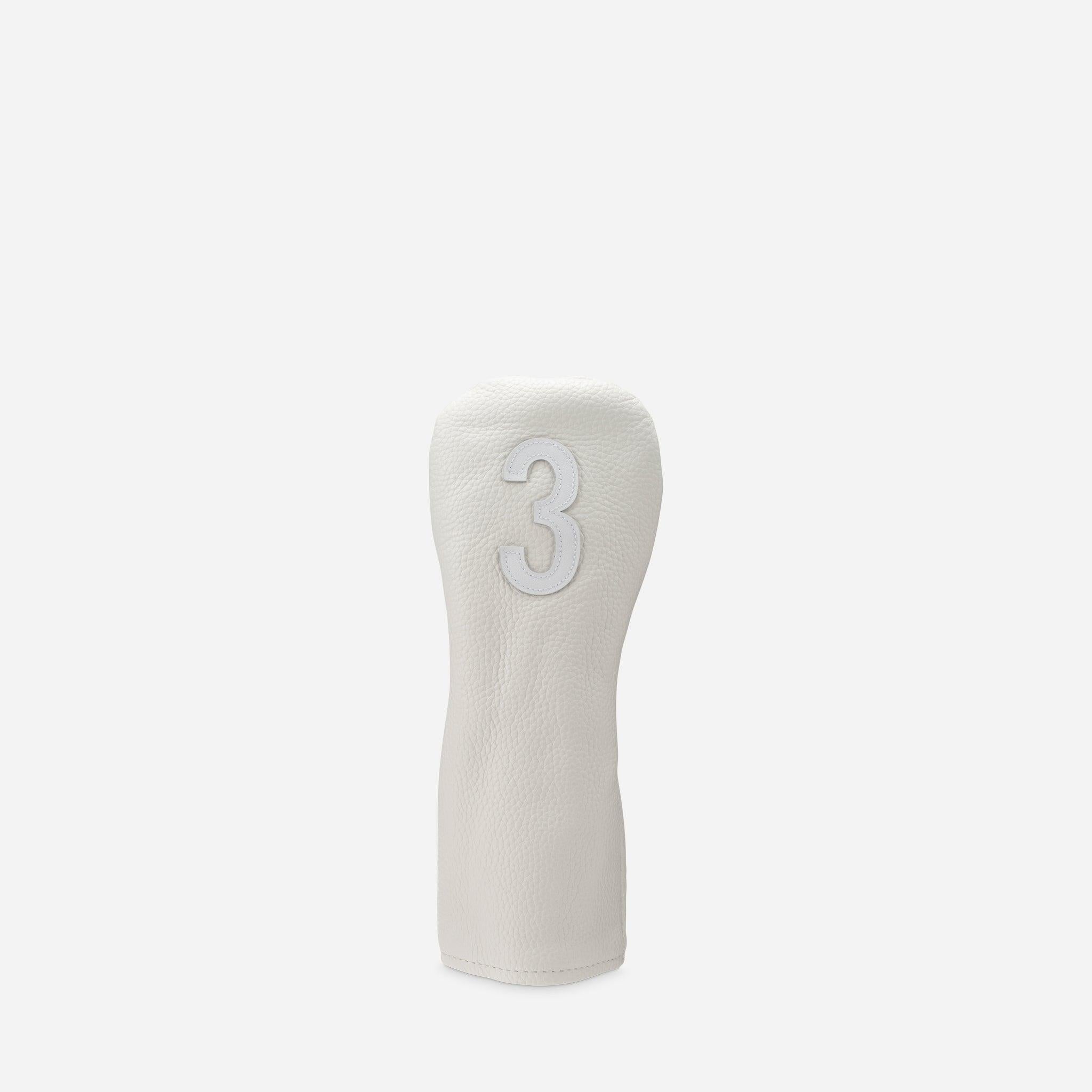 front view of white pebbled leather headcover - 3 wood #color_white