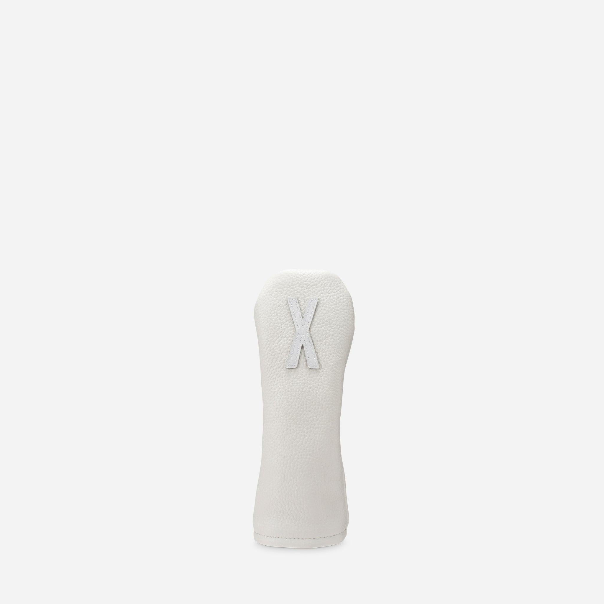 front view of white pebbled leather headcover - x wood #color_white