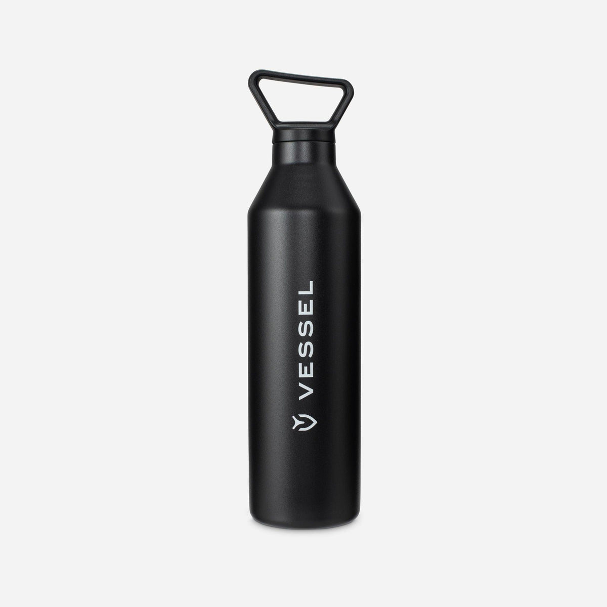 Black VESSEL x MiiR Vacuum Insulated Bottle against a white background #color_black
