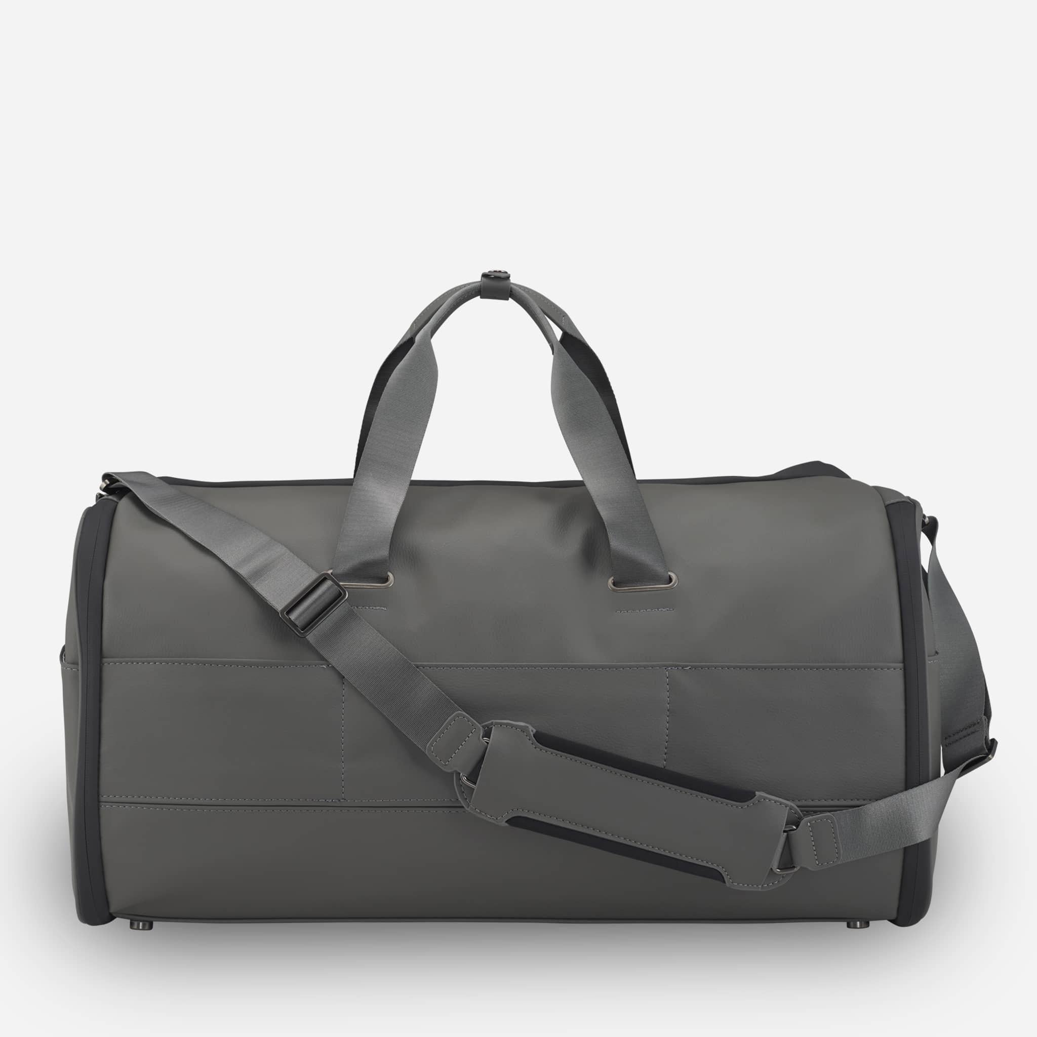Grey Signature Garment Duffel with strap attached #color_pebbled grey
