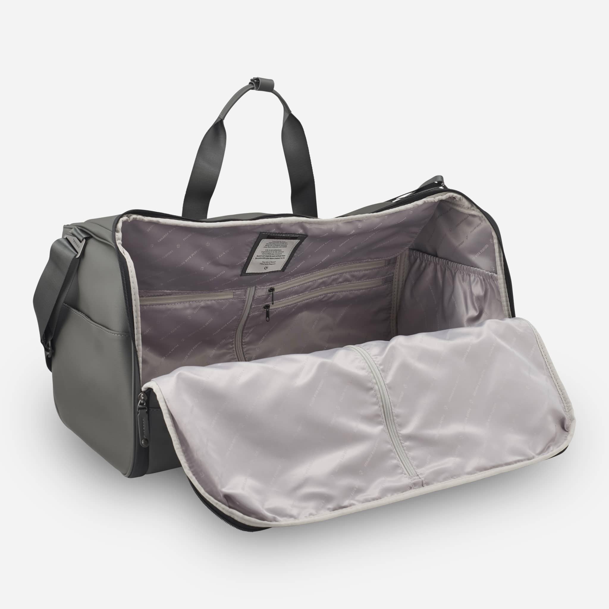 Grey Signature Garment Duffel open #color_pebbled grey