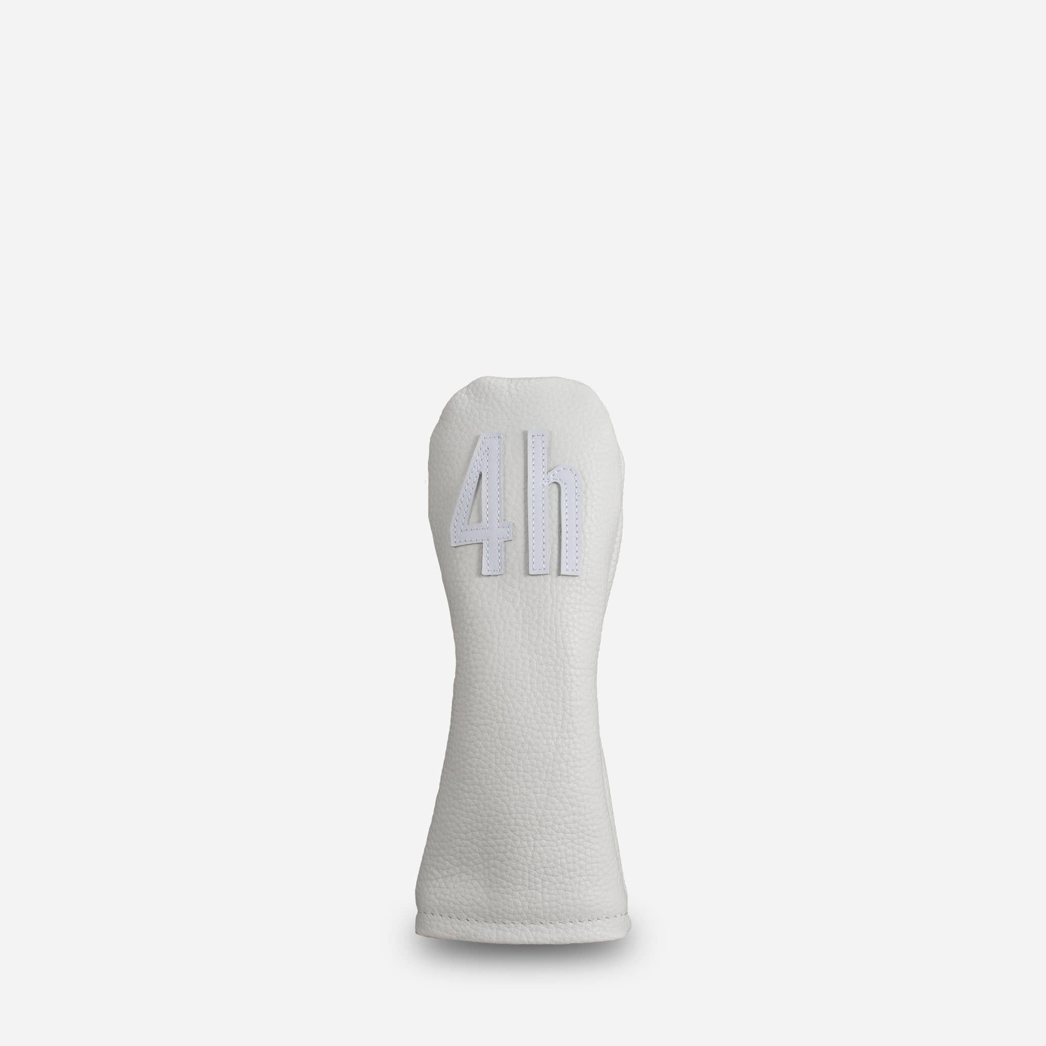 front view of white pebbled leather headcover - 4 hybrid #color_white