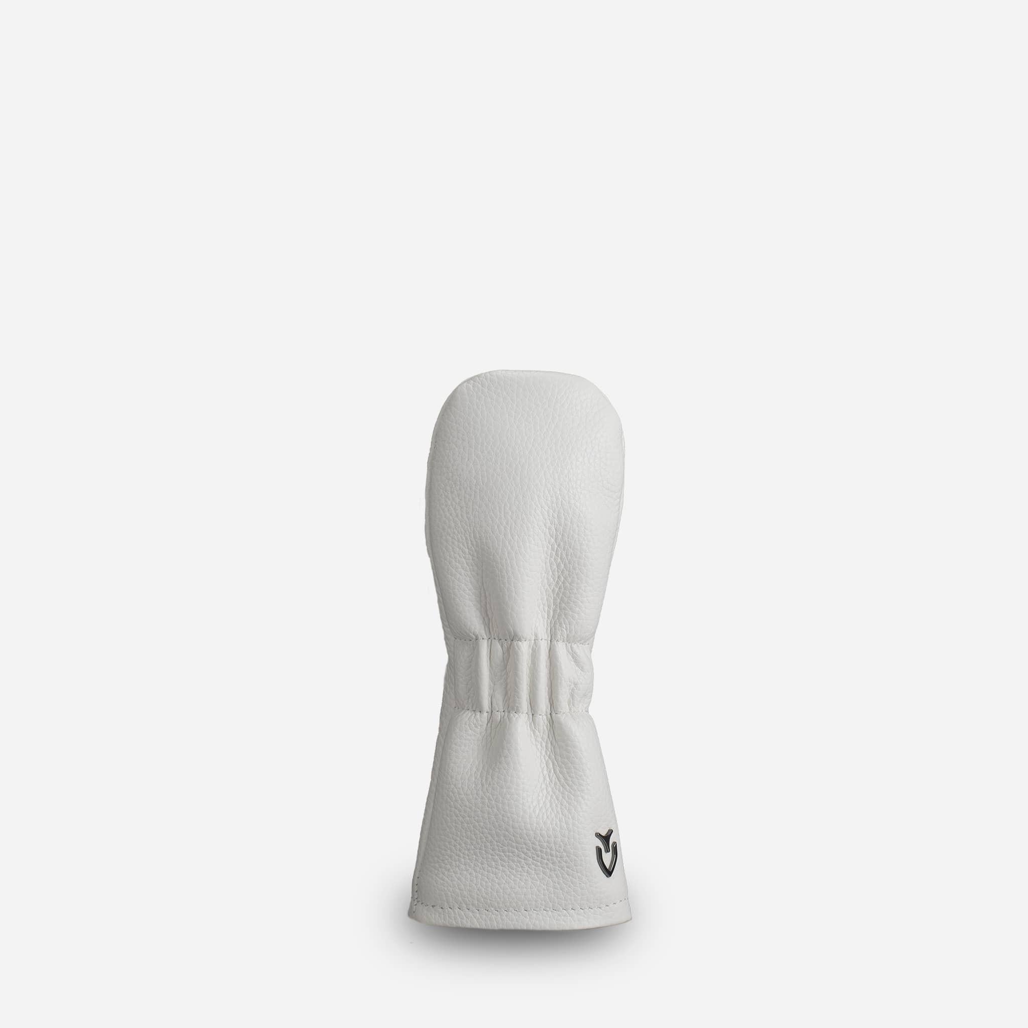 backside of white pebbled leather headcover - 4 hybrid #color_white