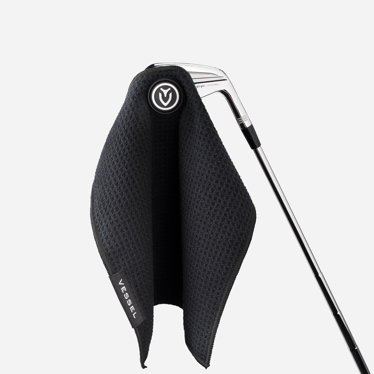 Black Magnetic Golf Towel | 10” x 10” attached to golf club #color_black
