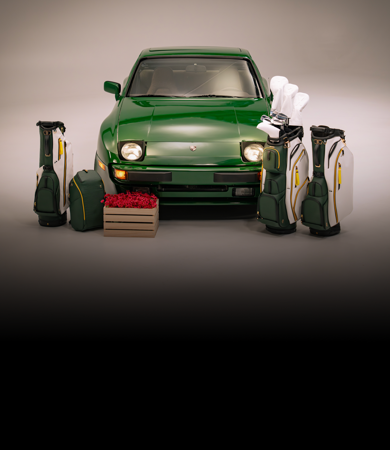 Season opener collection bags around a green porsche